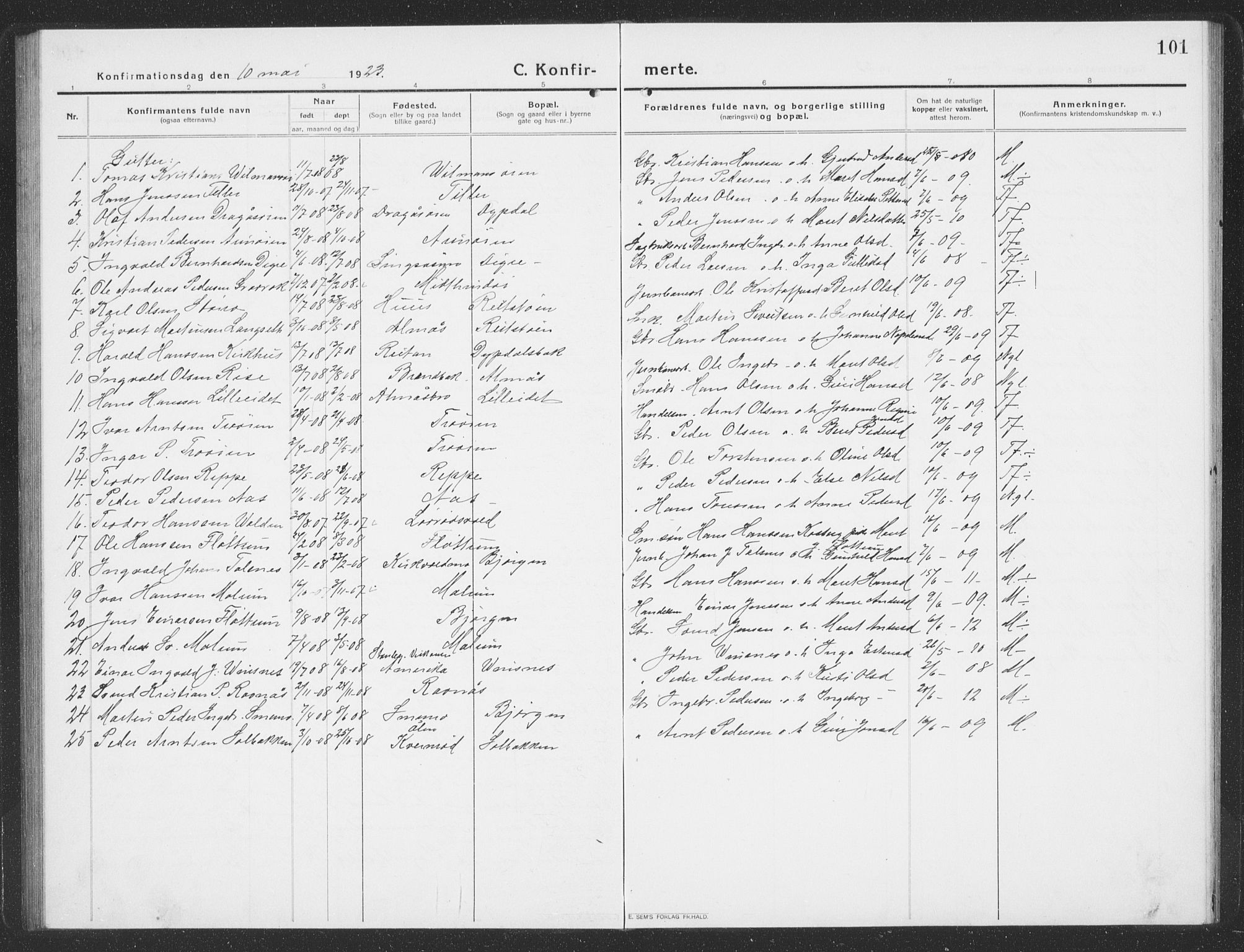 Ministerialprotokoller, klokkerbøker og fødselsregistre - Sør-Trøndelag, SAT/A-1456/688/L1030: Parish register (copy) no. 688C05, 1916-1939, p. 101