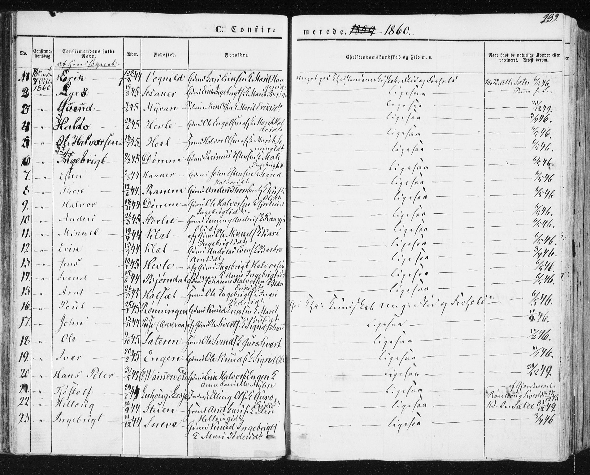 Ministerialprotokoller, klokkerbøker og fødselsregistre - Sør-Trøndelag, AV/SAT-A-1456/678/L0899: Parish register (official) no. 678A08, 1848-1872, p. 239