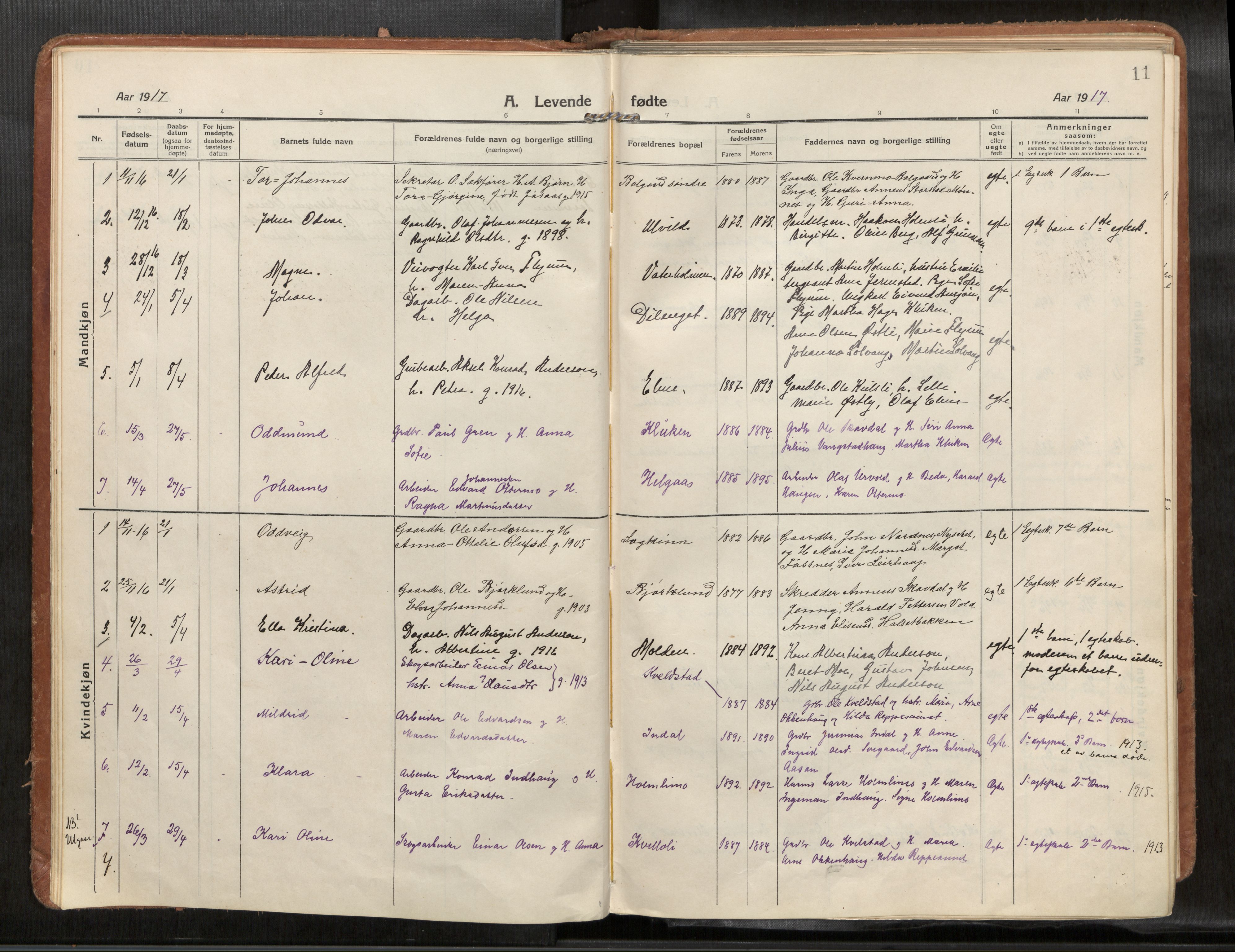 Verdal sokneprestkontor, AV/SAT-A-1156/2/H/Haa/L0004: Parish register (official) no. 4, 1916-1928, p. 11