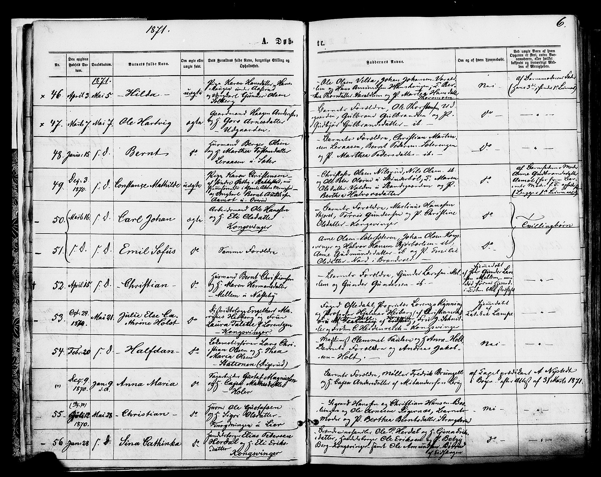 Vinger prestekontor, AV/SAH-PREST-024/H/Ha/Haa/L0012: Parish register (official) no. 12, 1871-1880, p. 6