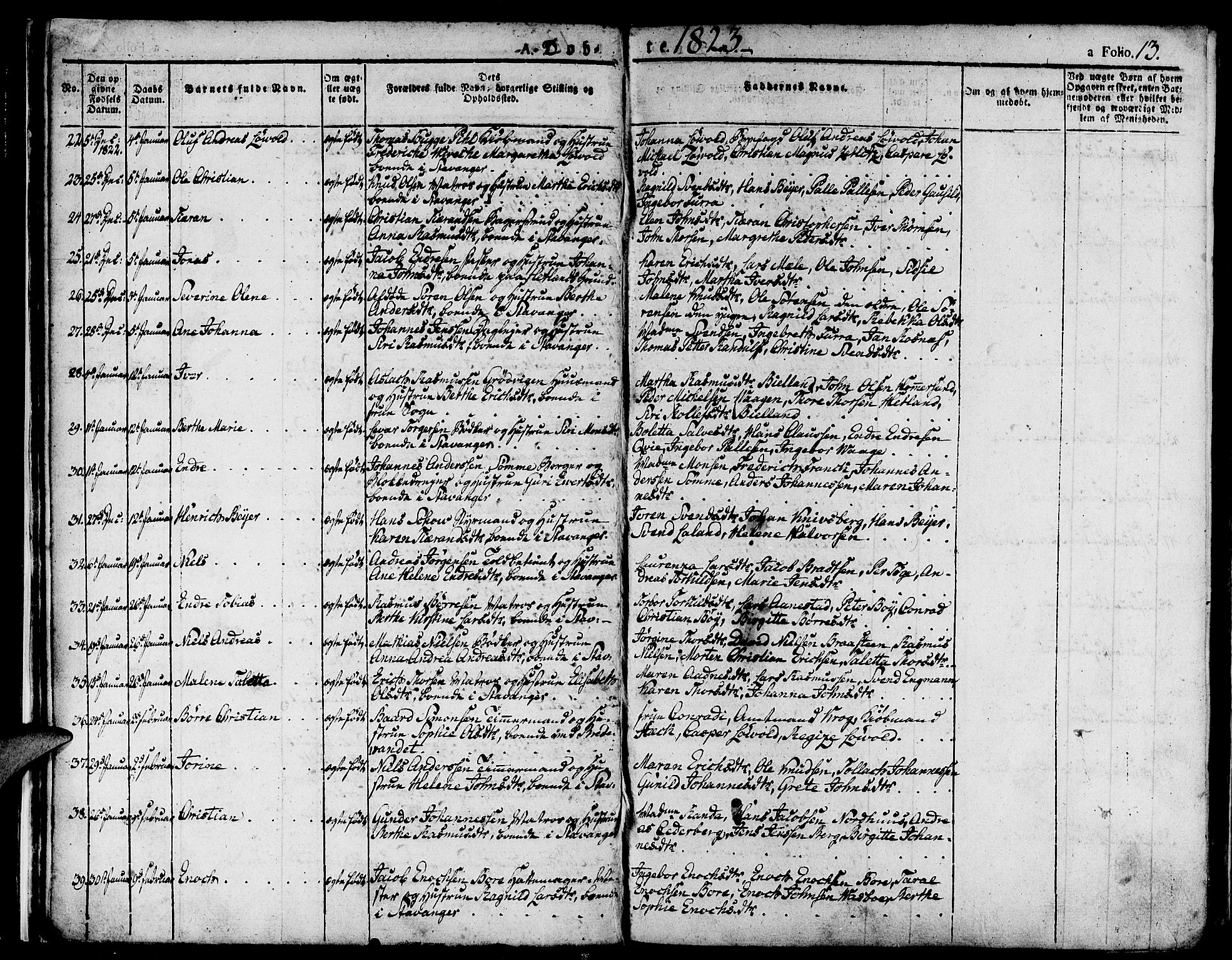 Domkirken sokneprestkontor, SAST/A-101812/001/30/30BA/L0009: Parish register (official) no. A 9, 1821-1832, p. 13