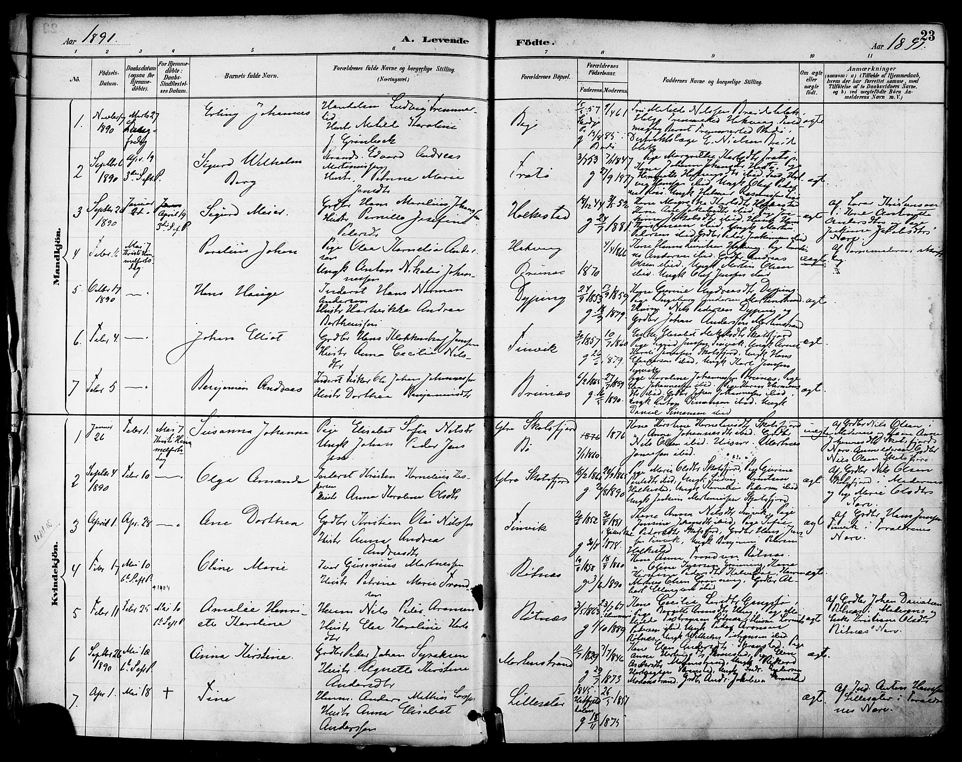 Ministerialprotokoller, klokkerbøker og fødselsregistre - Nordland, AV/SAT-A-1459/855/L0803: Parish register (official) no. 855A11, 1887-1905, p. 23