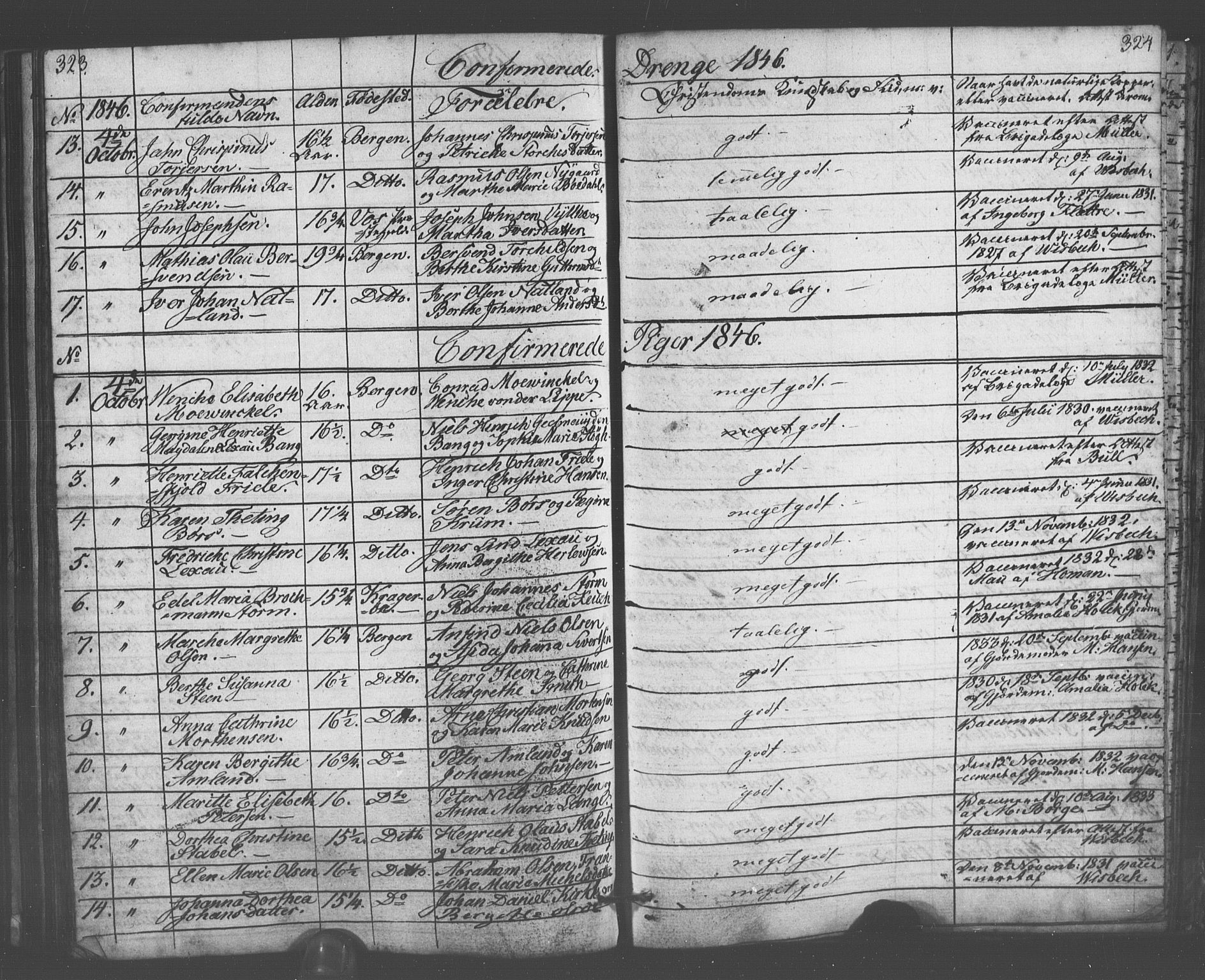 Domkirken sokneprestembete, AV/SAB-A-74801/H/Haa/L0063: Curate's parish register no. A 1, 1821-1848, p. 323-324