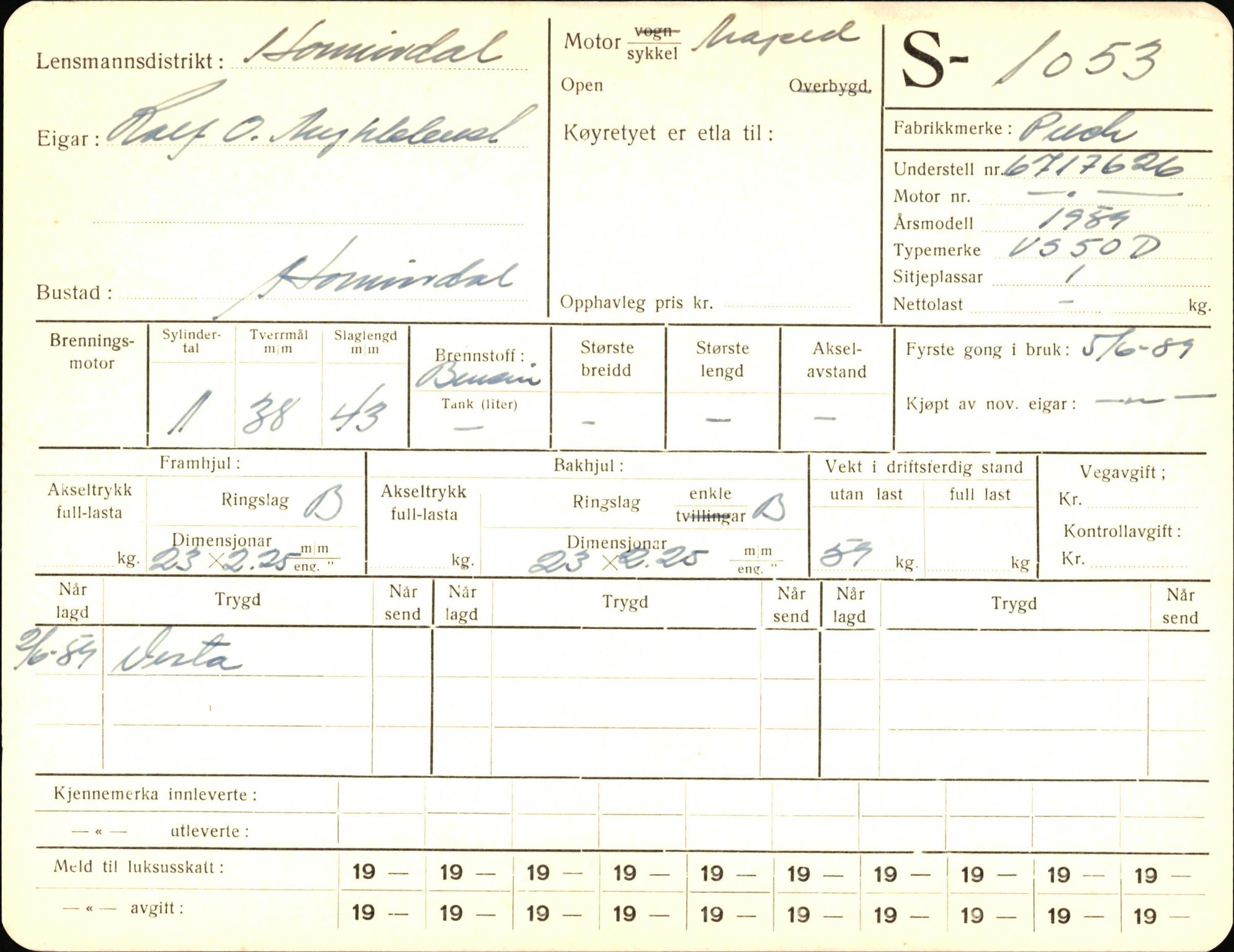 Statens vegvesen, Sogn og Fjordane vegkontor, AV/SAB-A-5301/4/F/L0003: Registerkort utmeldte Fjordane S1000-2499, 1930-1961, p. 90