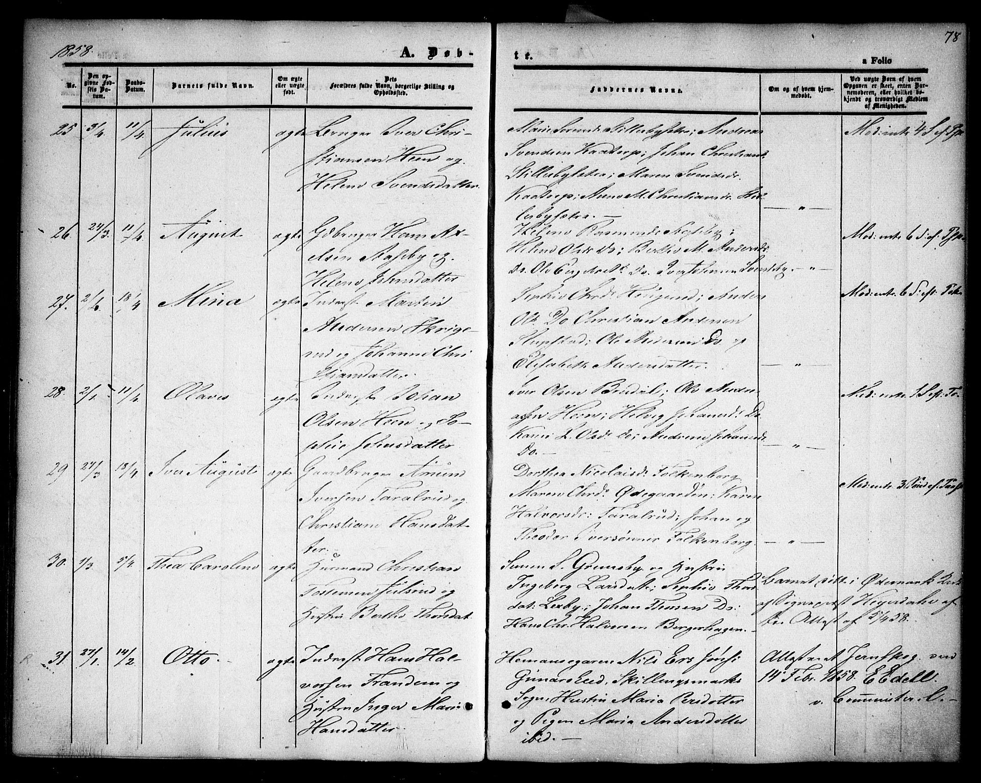 Rødenes prestekontor Kirkebøker, AV/SAO-A-2005/F/Fa/L0006: Parish register (official) no. I 6, 1850-1859, p. 78