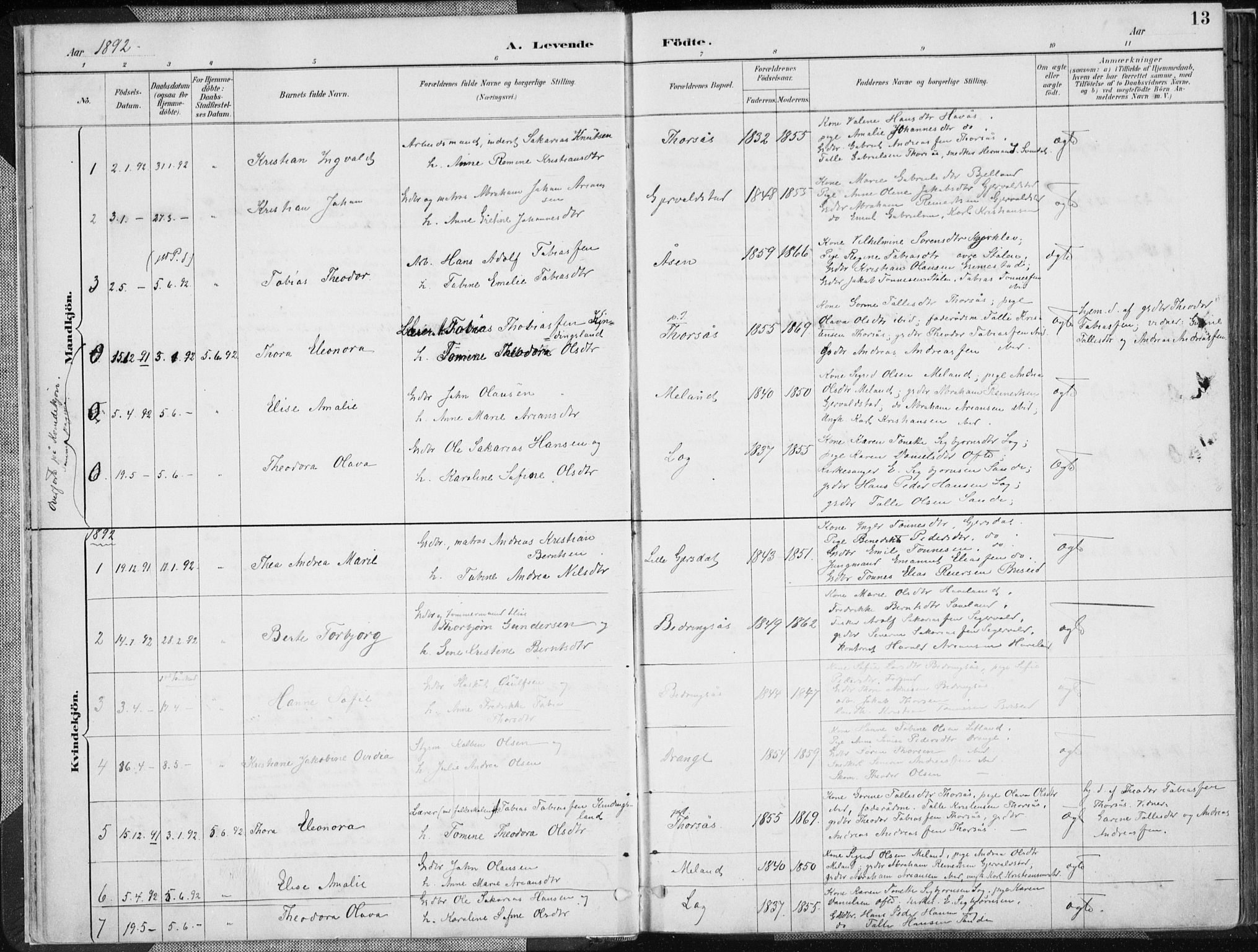 Herad sokneprestkontor, SAK/1111-0018/F/Fa/Faa/L0006: Parish register (official) no. A 6, 1887-1907, p. 13