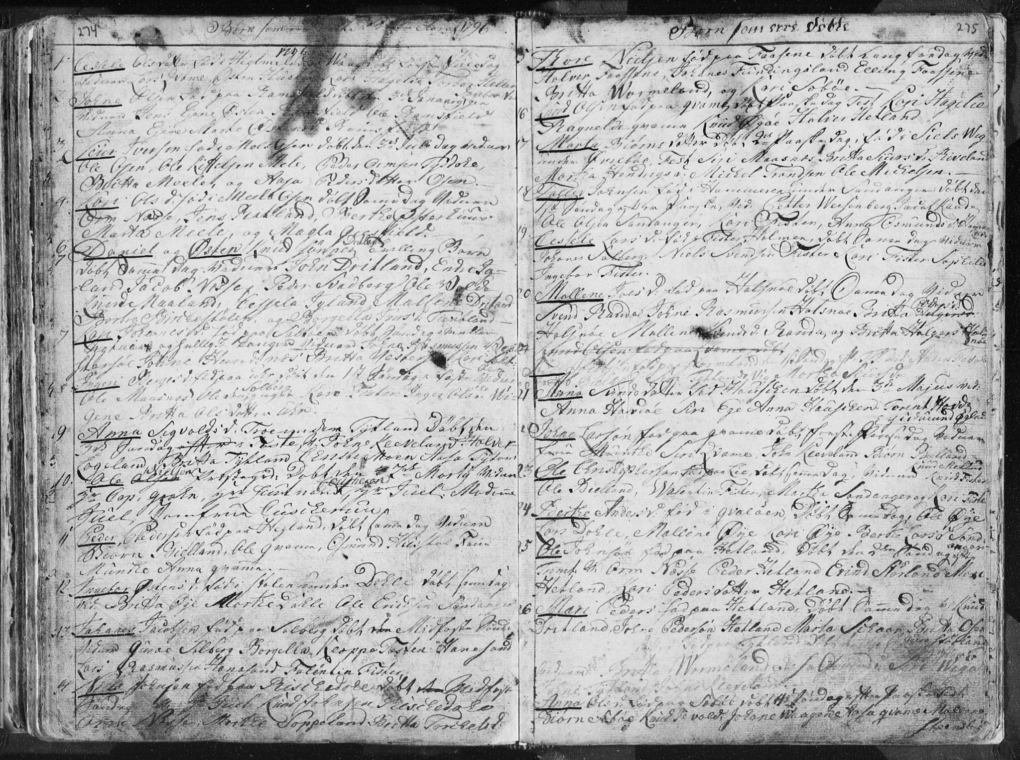 Hjelmeland sokneprestkontor, SAST/A-101843/01/IV/L0001: Parish register (official) no. A 1, 1760-1799, p. 274-275