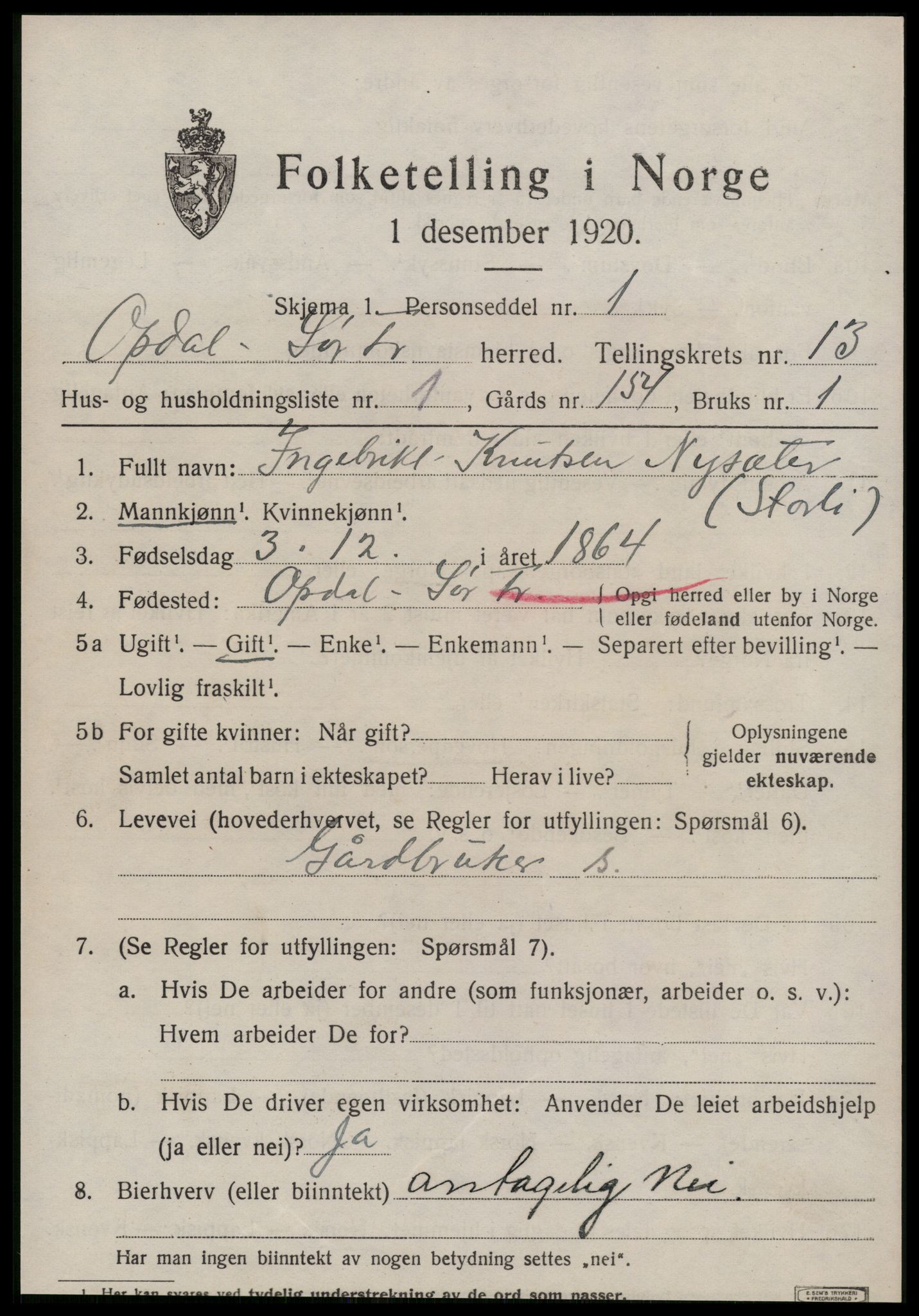 SAT, 1920 census for Oppdal, 1920, p. 10355