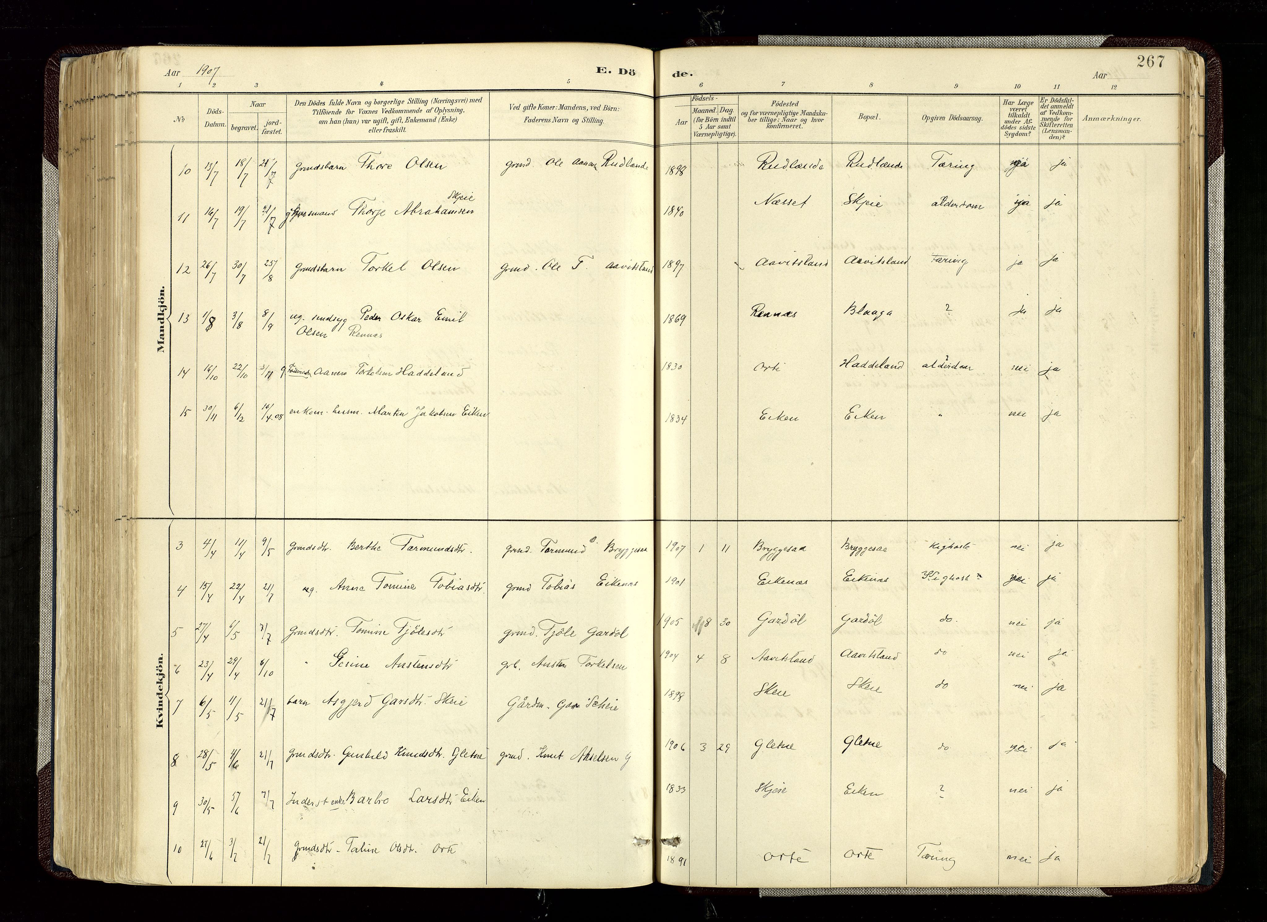 Hægebostad sokneprestkontor, SAK/1111-0024/F/Fa/Fab/L0004: Parish register (official) no. A 4, 1887-1929, p. 267