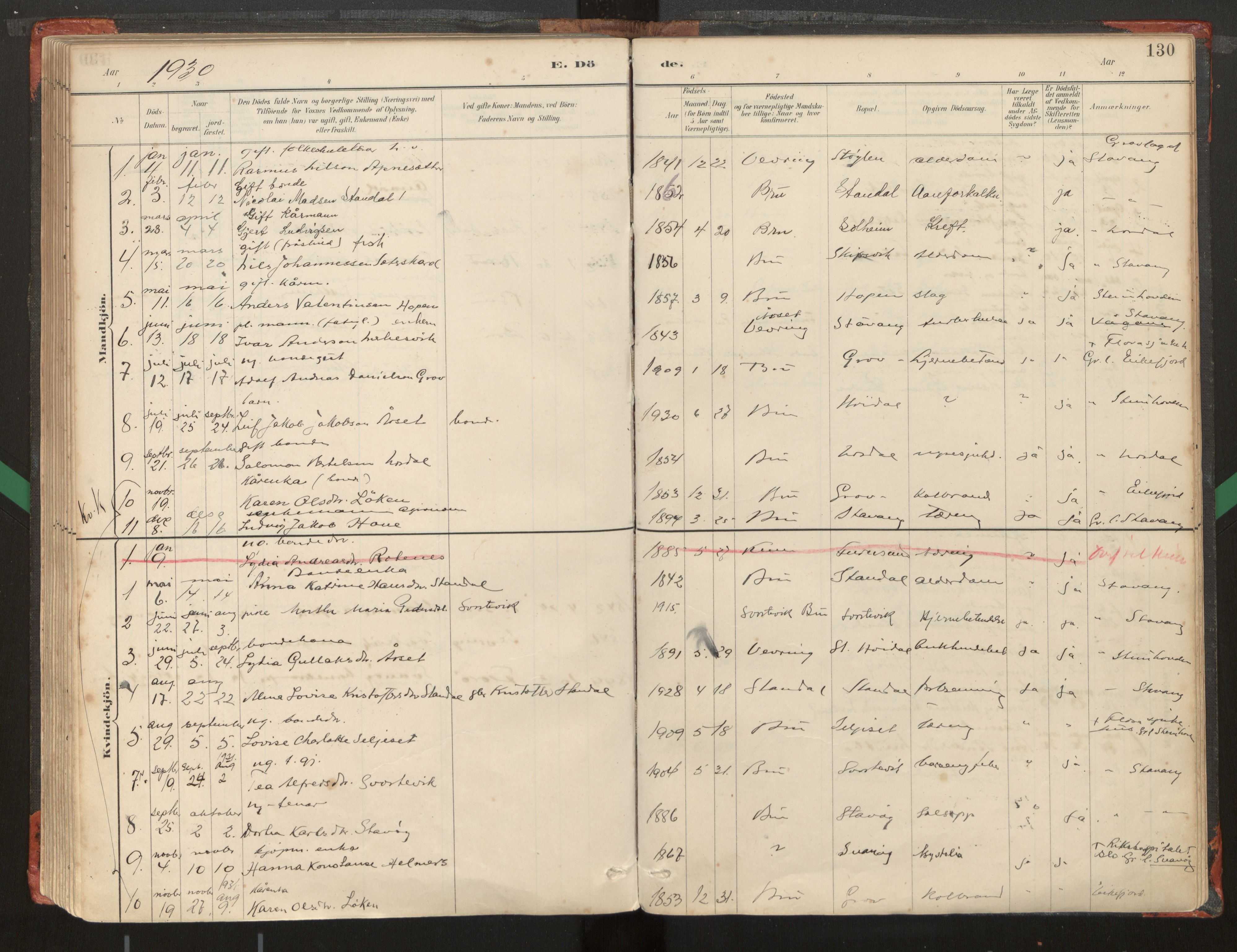 Kinn sokneprestembete, AV/SAB-A-80801/H/Haa/Haad/L0006: Parish register (official) no. D 6, 1886-1945, p. 130