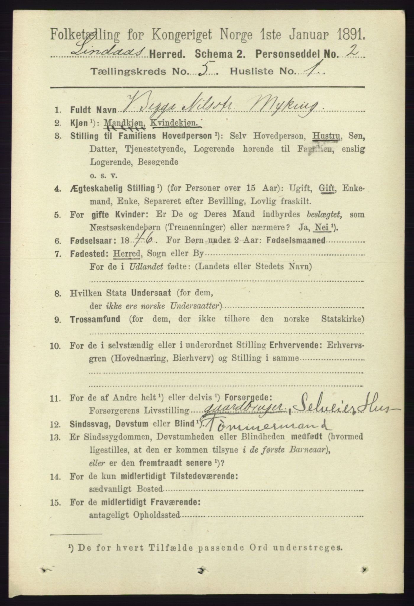 RA, 1891 census for 1263 Lindås, 1891, p. 1446