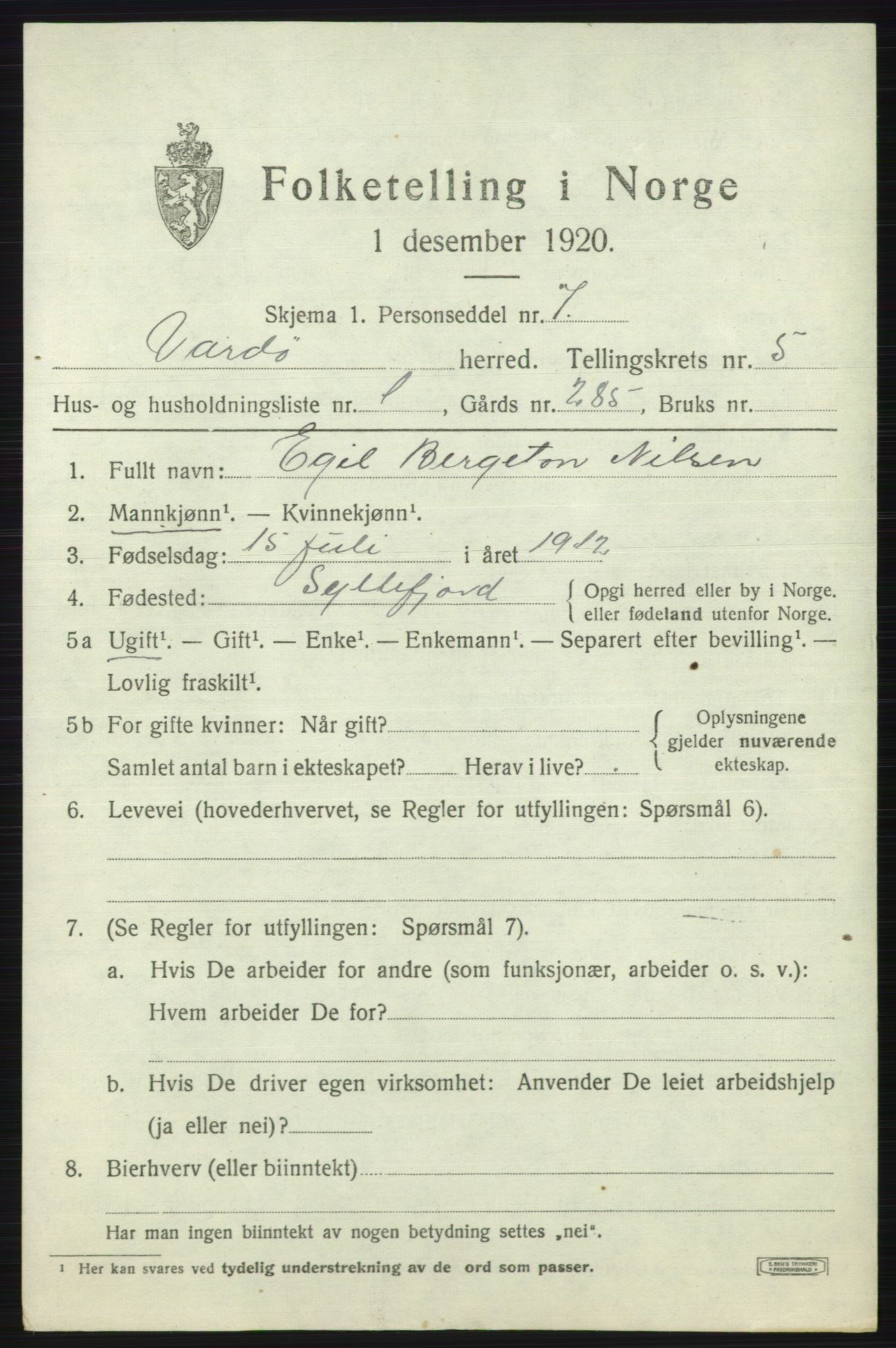 SATØ, 1920 census for Vardø rural district, 1920, p. 2598