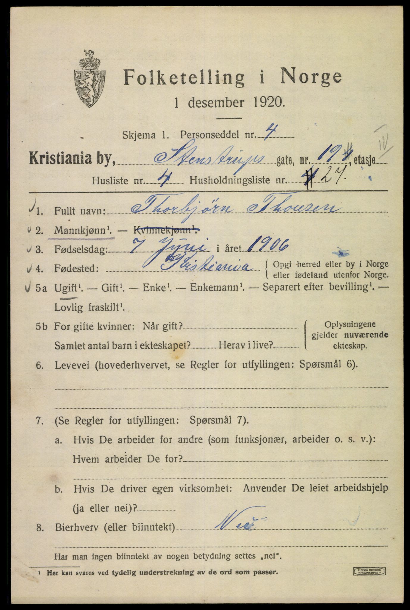 SAO, 1920 census for Kristiania, 1920, p. 539365