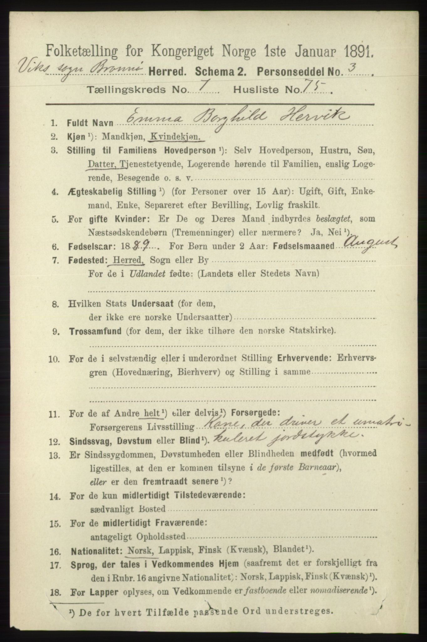 RA, 1891 census for 1814 Brønnøy, 1891, p. 4261