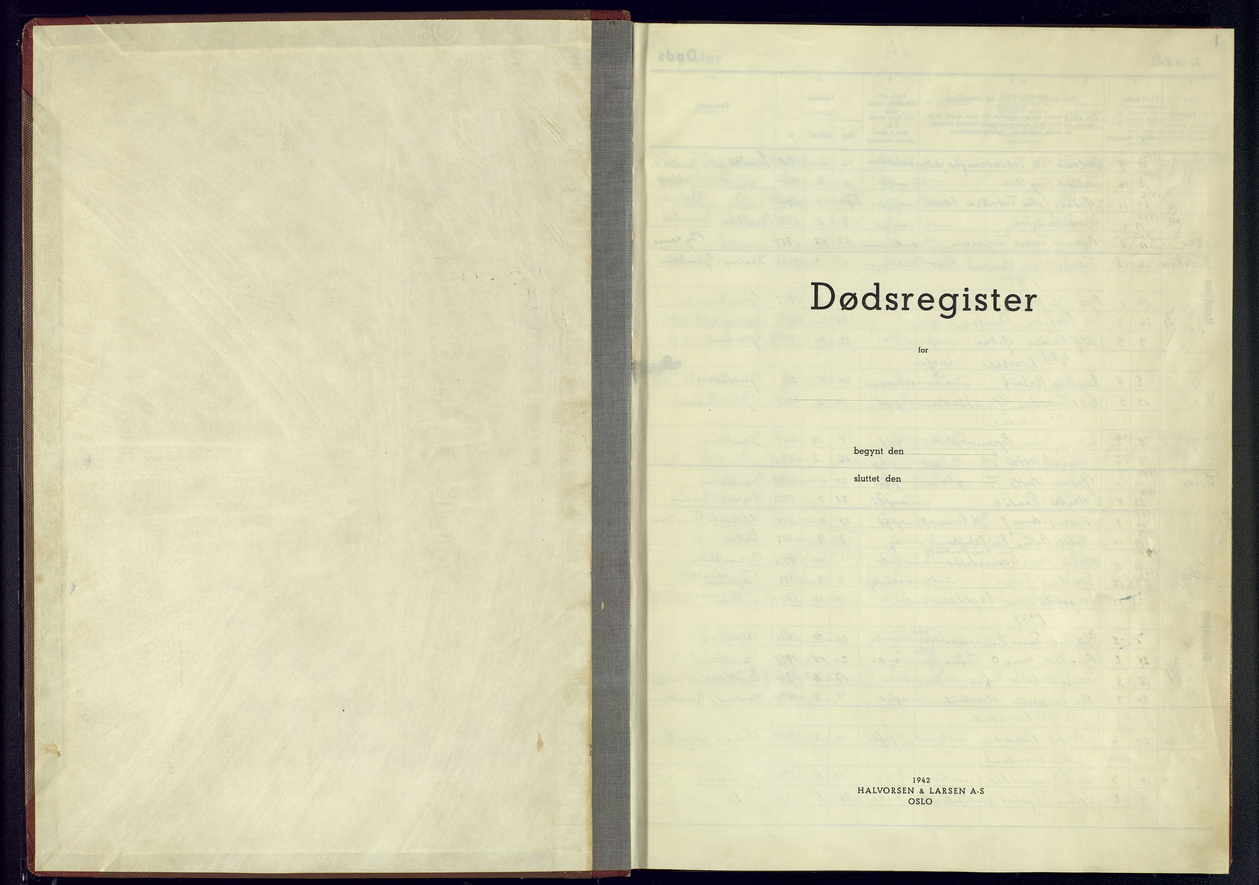 Bjelland sokneprestkontor, SAK/1111-0005/J/Jb/L0006: II.6.6 - Dødsfallsregister Grindheim, 1942-1945