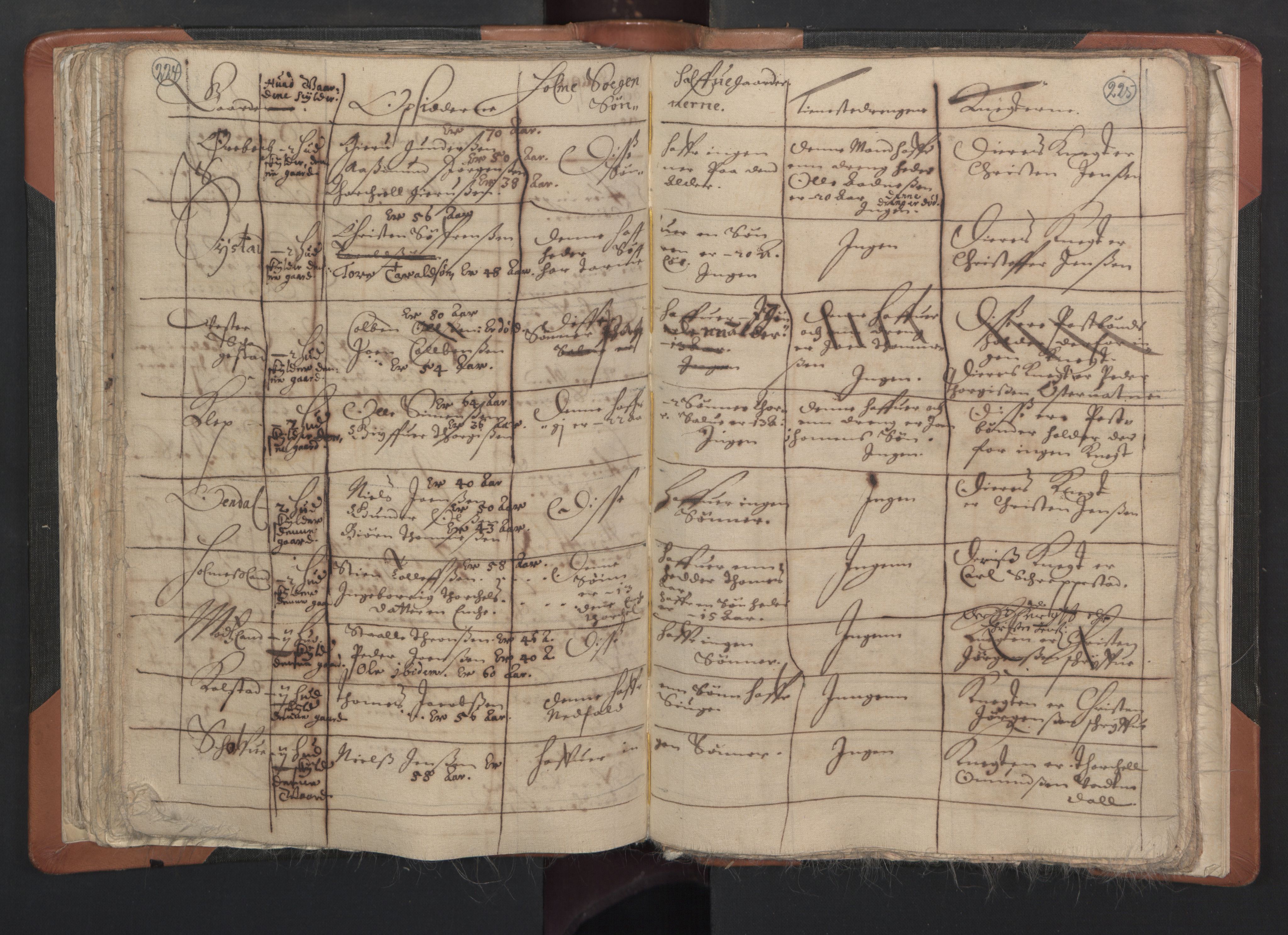 RA, Vicar's Census 1664-1666, no. 15: Mandal deanery, 1664-1666, p. 224-225