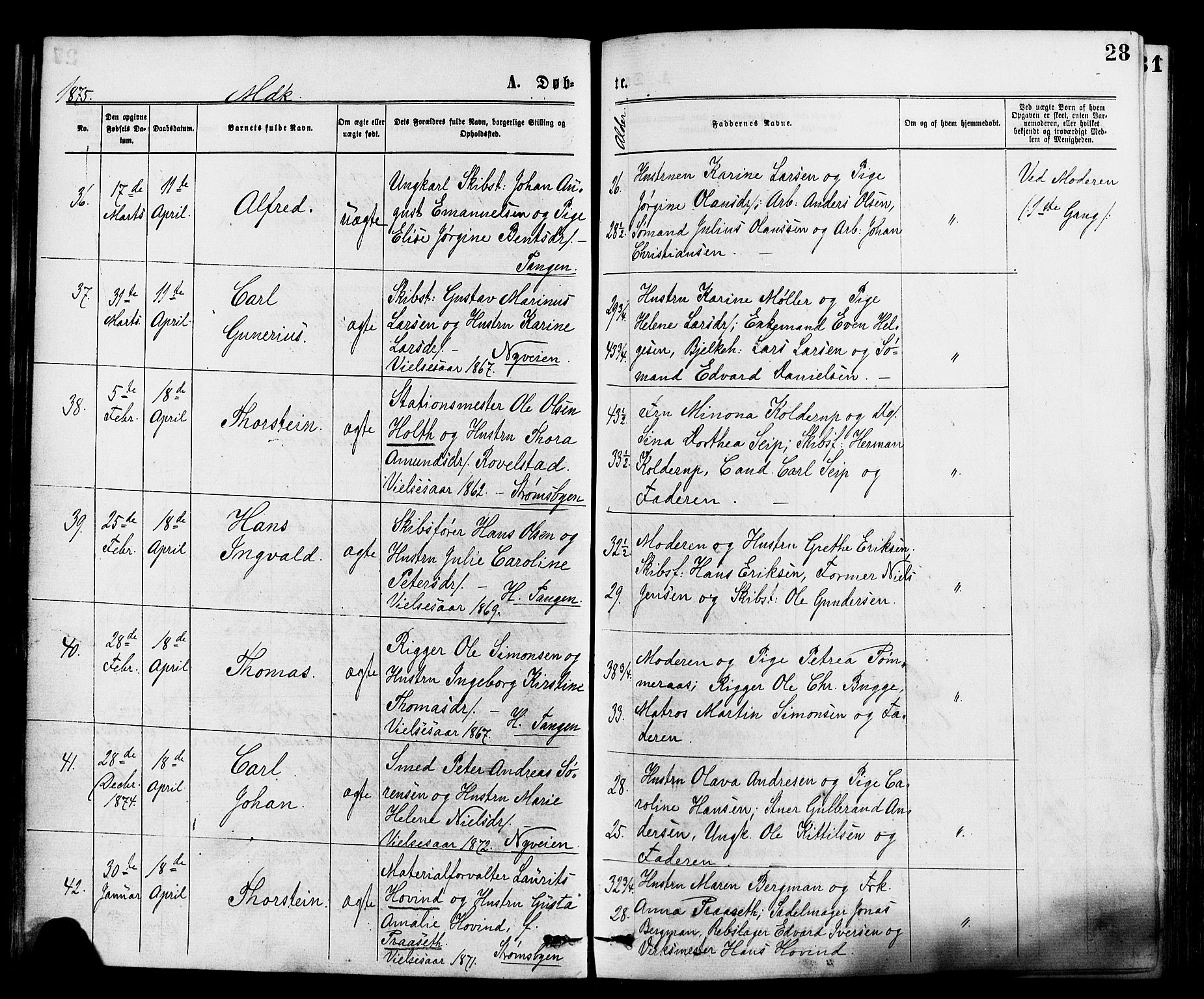 Strømsø kirkebøker, SAKO/A-246/F/Fa/L0019: Parish register (official) no. I 19, 1874-1877, p. 28