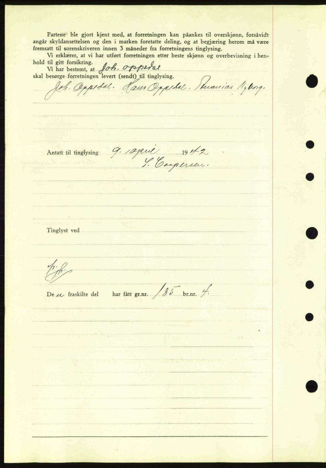 Nordfjord sorenskriveri, AV/SAB-A-2801/02/02b/02bj/L0007: Mortgage book no. A7, 1941-1943, Diary no: : 488/1942