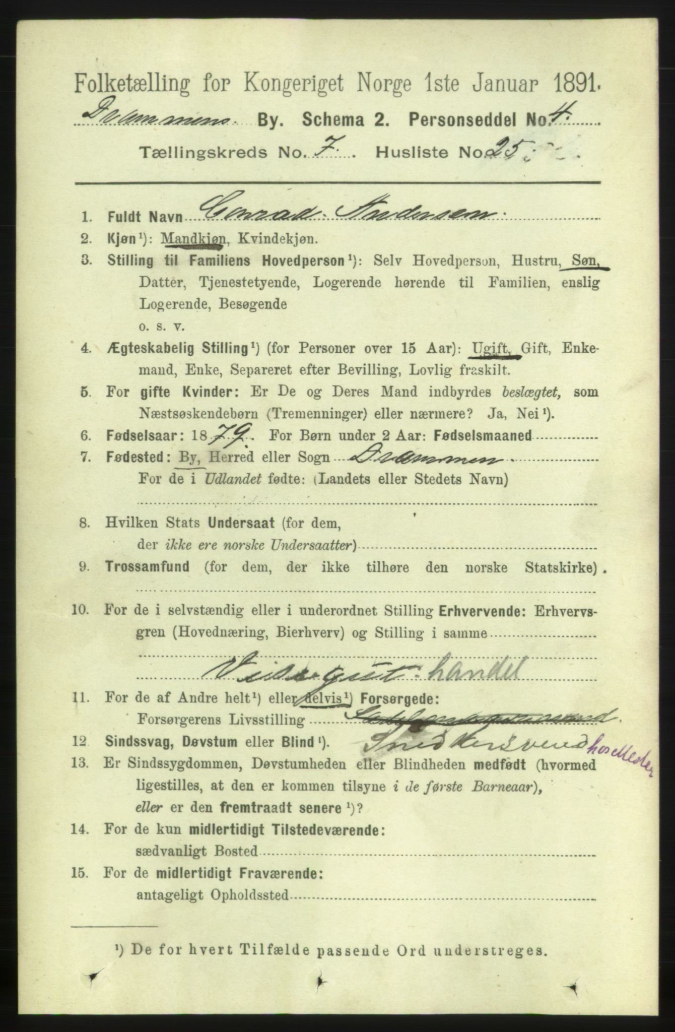 RA, 1891 census for 0602 Drammen, 1891, p. 6723