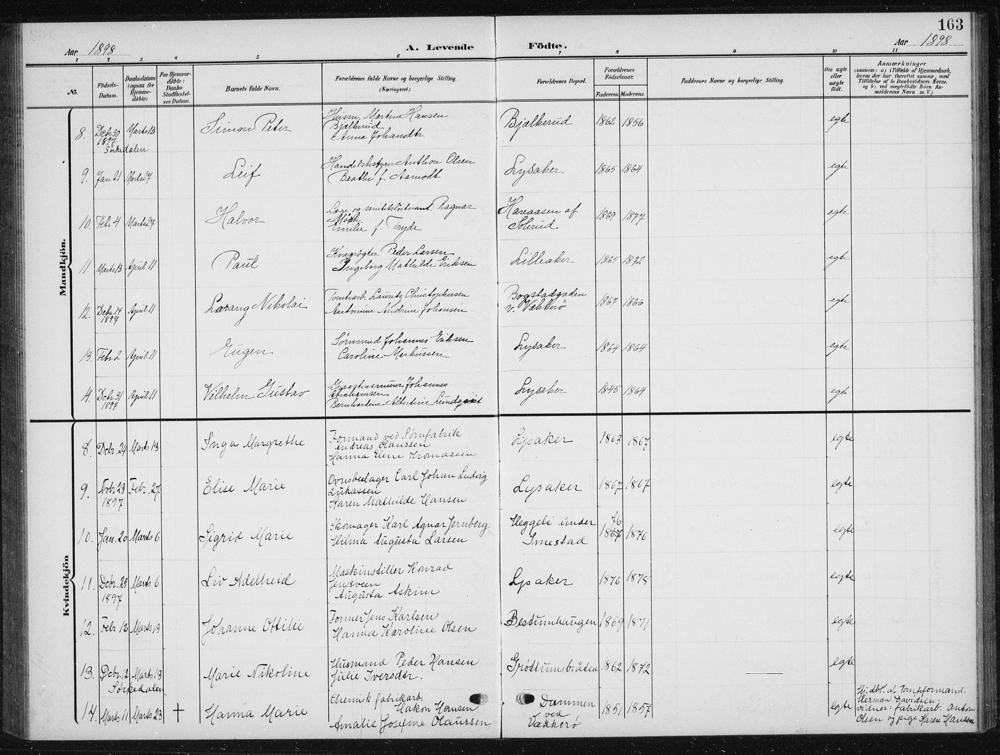 Vestre Aker prestekontor Kirkebøker, AV/SAO-A-10025/F/Fb/L0001: Parish register (official) no. II 1, 1880-1906, p. 163