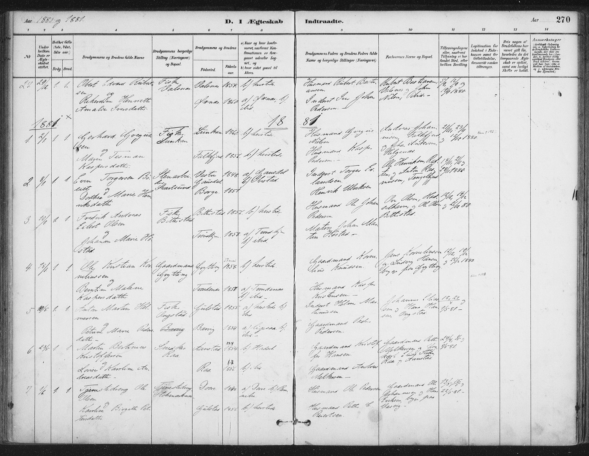 Ministerialprotokoller, klokkerbøker og fødselsregistre - Nordland, SAT/A-1459/888/L1244: Parish register (official) no. 888A10, 1880-1890, p. 270