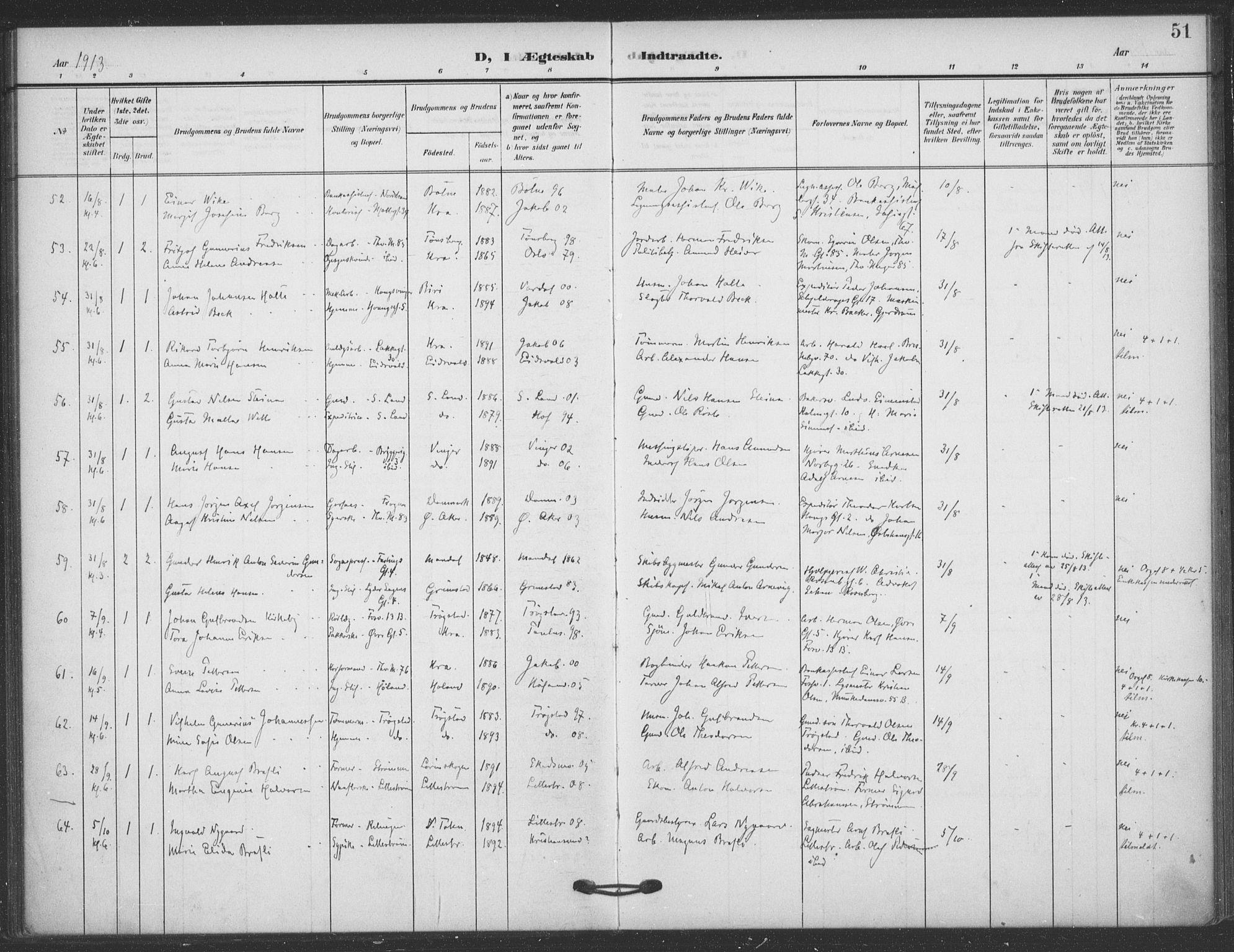 Jakob prestekontor Kirkebøker, AV/SAO-A-10850/F/Fa/L0010: Parish register (official) no. 10, 1908-1922, p. 51