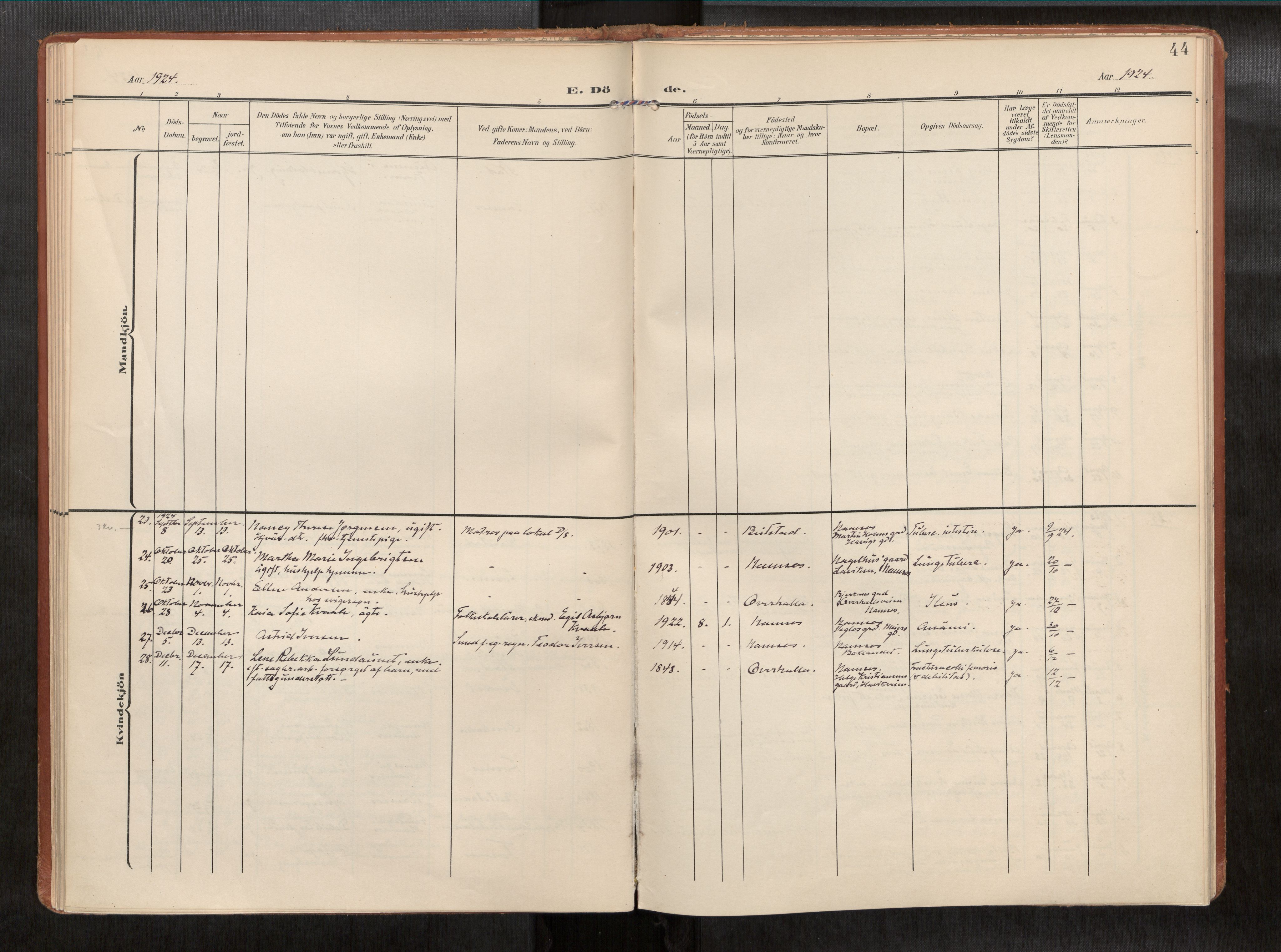 Ministerialprotokoller, klokkerbøker og fødselsregistre - Nord-Trøndelag, AV/SAT-A-1458/768/L0579b: Parish register (official) no. 768A15, 1908-1945, p. 44