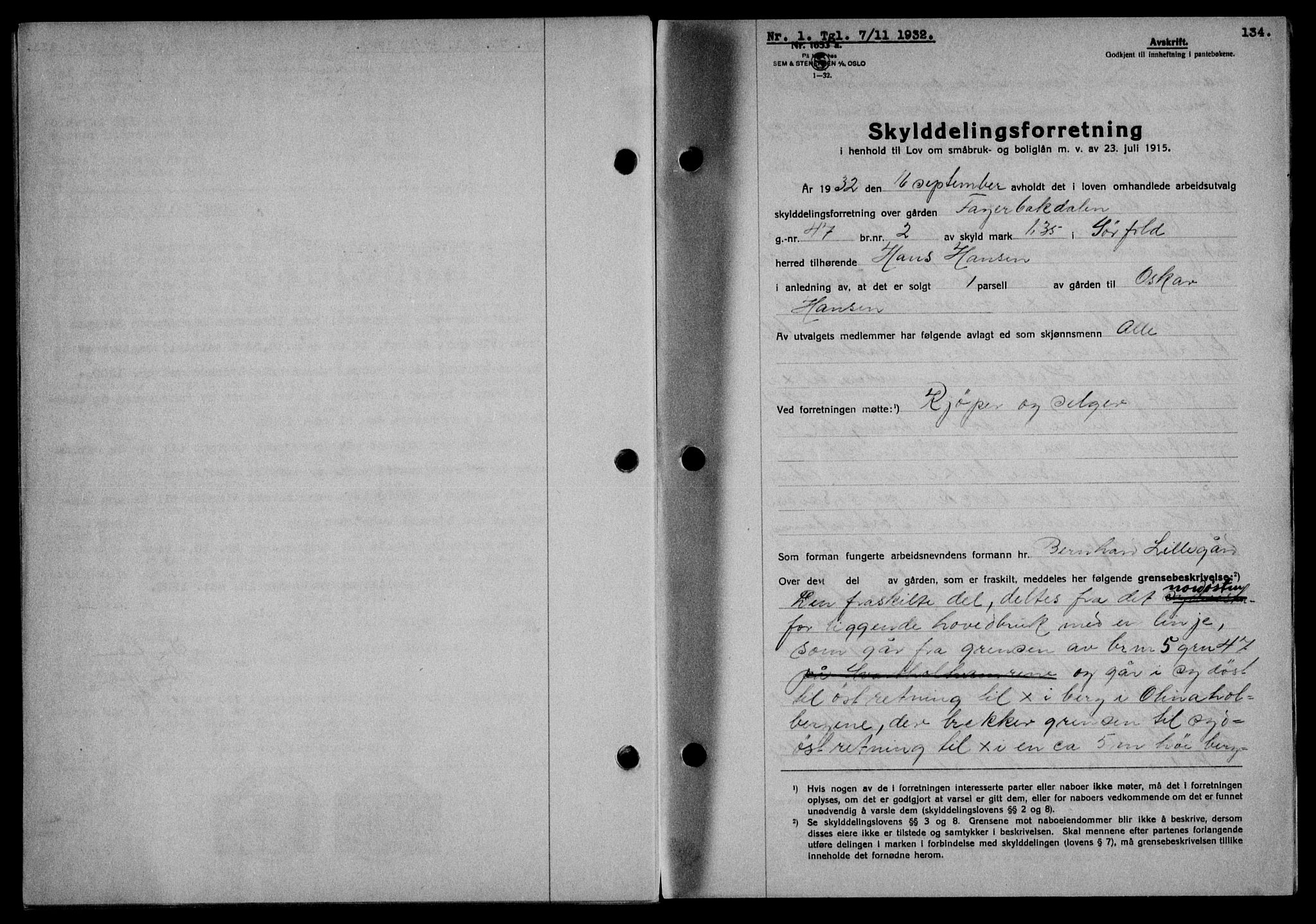 Salten sorenskriveri, SAT/A-4578/1/2/2C/L0062: Mortgage book no. 52, 1932-1933, Deed date: 07.11.1932