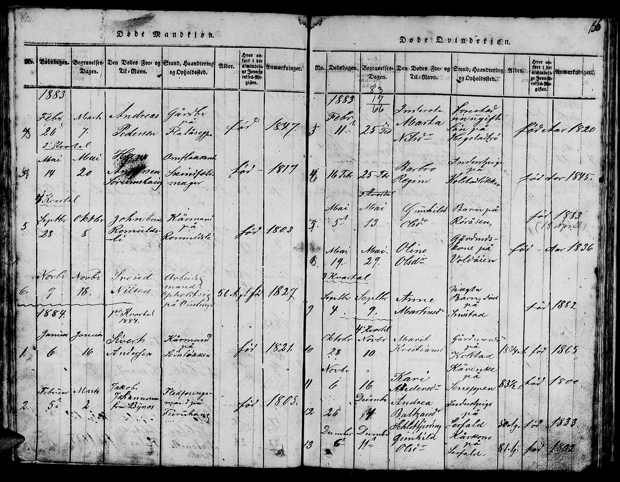 Ministerialprotokoller, klokkerbøker og fødselsregistre - Sør-Trøndelag, SAT/A-1456/613/L0393: Parish register (copy) no. 613C01, 1816-1886, p. 156