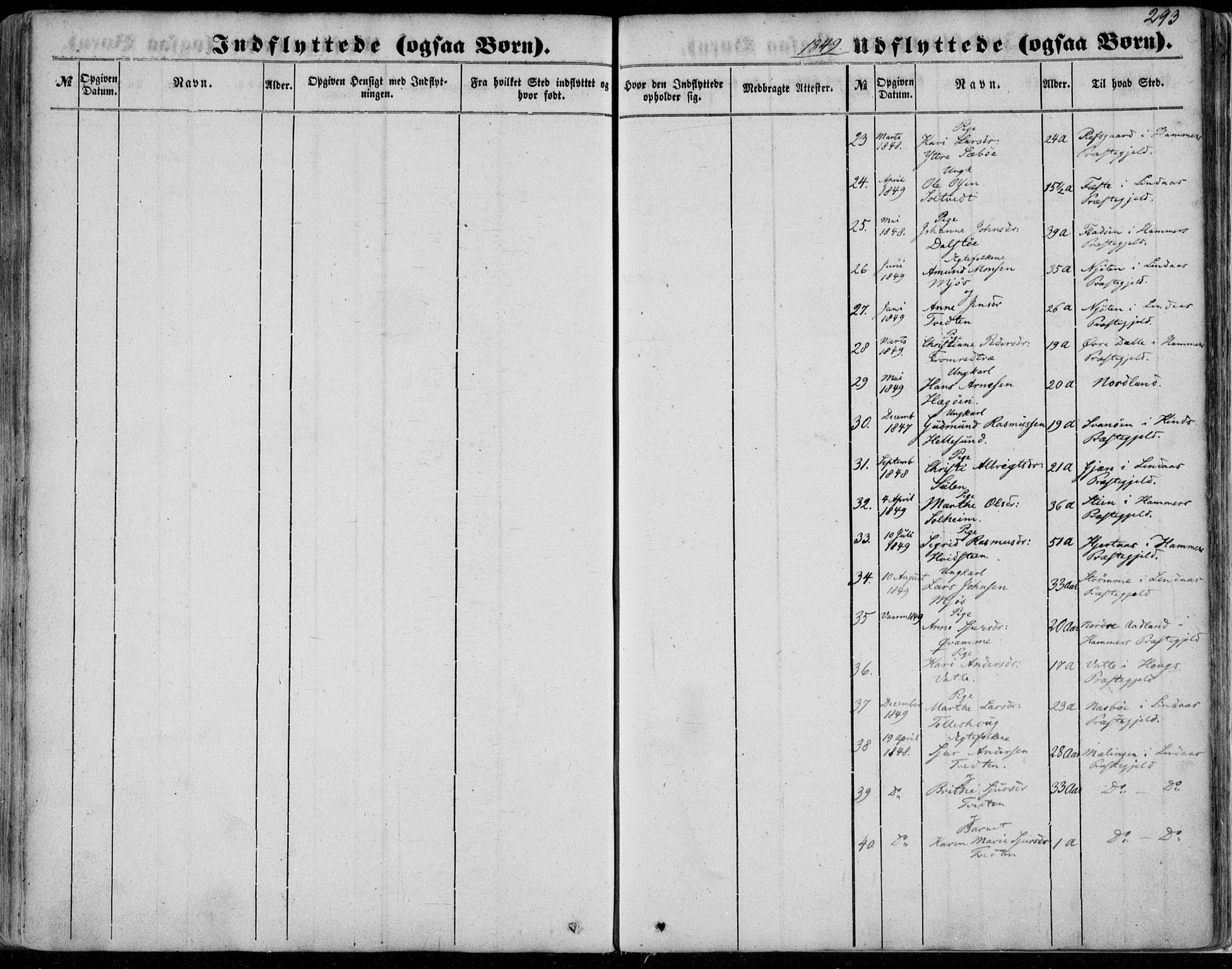 Manger sokneprestembete, AV/SAB-A-76801/H/Haa: Parish register (official) no. A 6, 1849-1859, p. 293