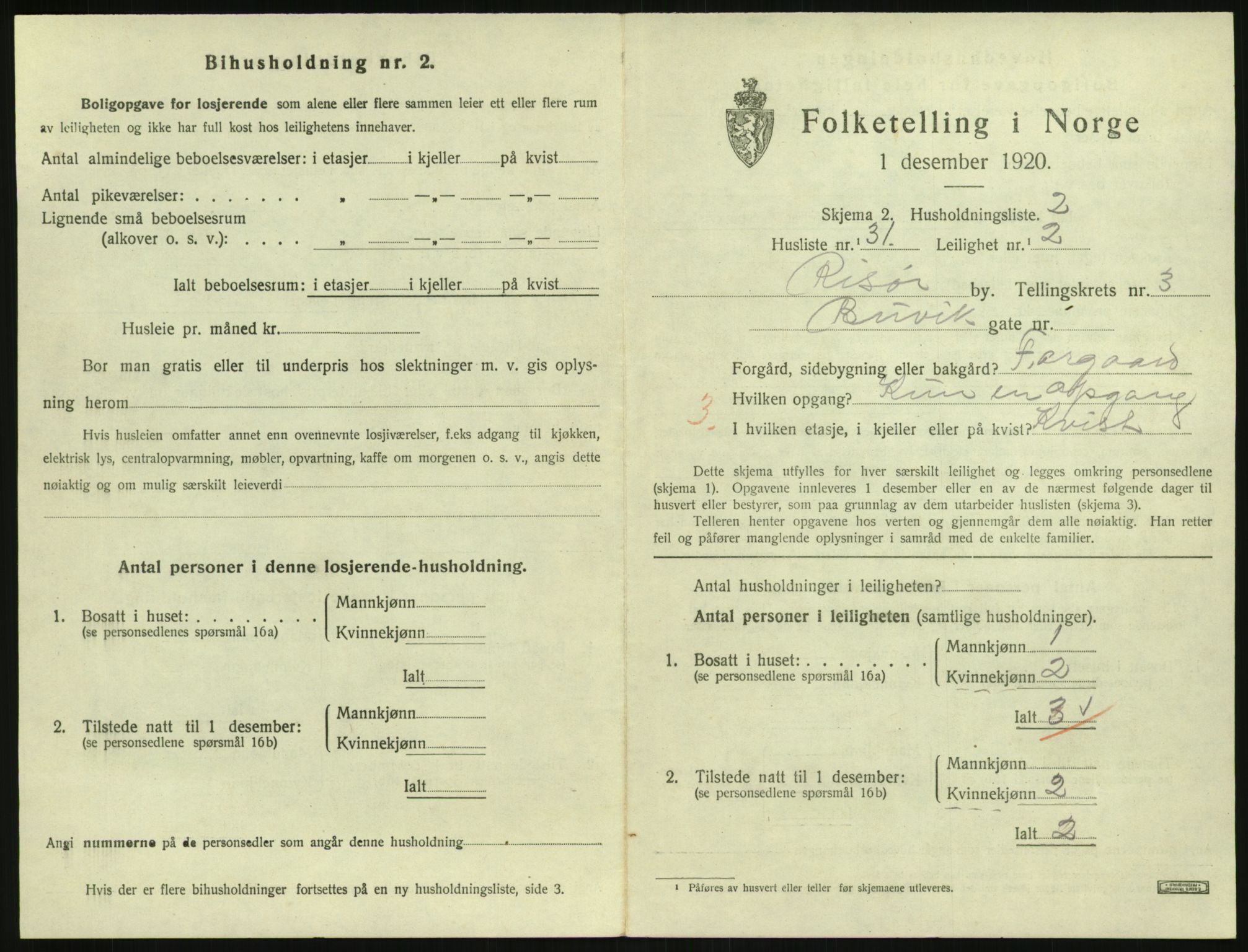 SAK, 1920 census for Risør, 1920, p. 2609