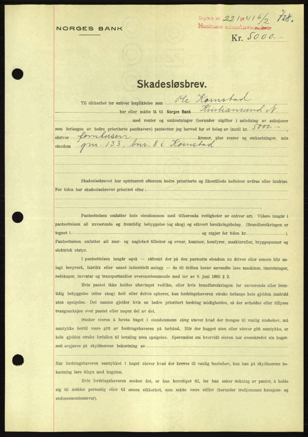 Nordmøre sorenskriveri, AV/SAT-A-4132/1/2/2Ca: Mortgage book no. B87, 1940-1941, Diary no: : 221/1941