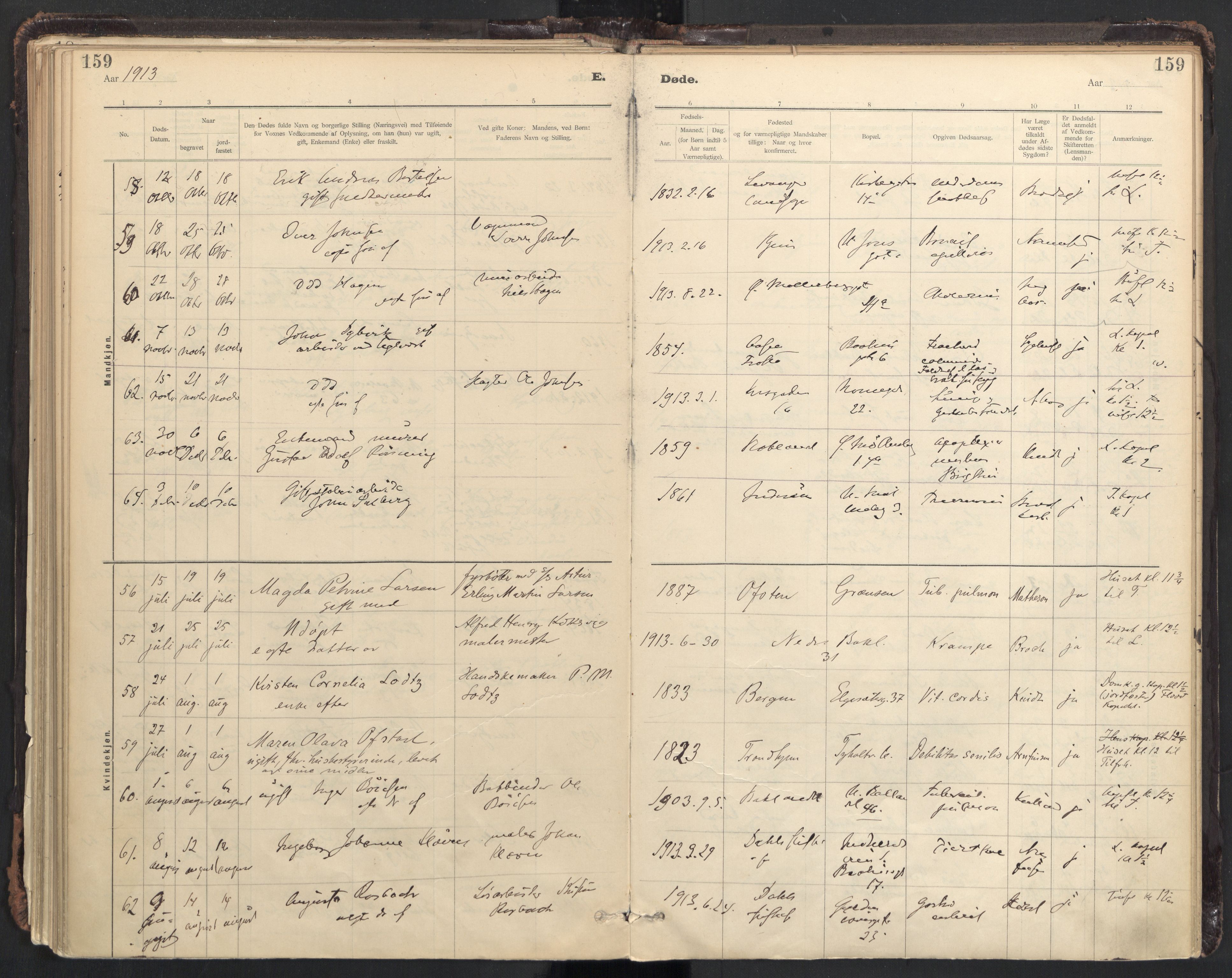 Ministerialprotokoller, klokkerbøker og fødselsregistre - Sør-Trøndelag, AV/SAT-A-1456/604/L0204: Parish register (official) no. 604A24, 1911-1920, p. 159