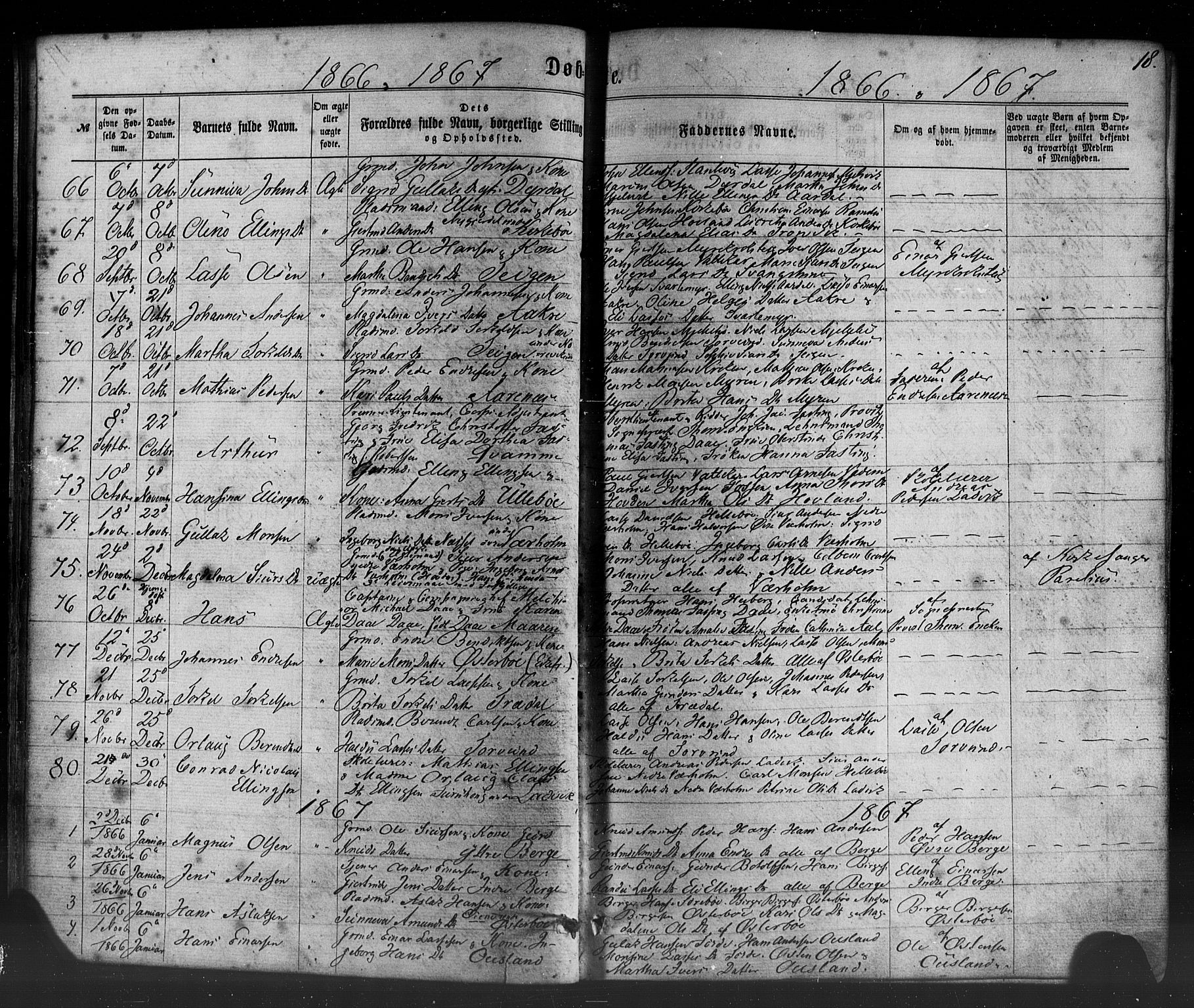 Lavik sokneprestembete, SAB/A-80901: Parish register (official) no. A 4, 1864-1881, p. 18