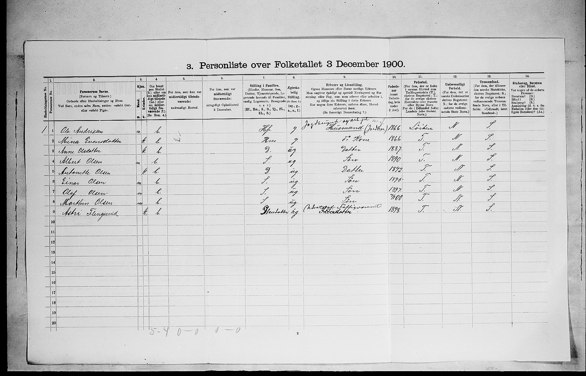 SAH, 1900 census for Vang, 1900, p. 1239