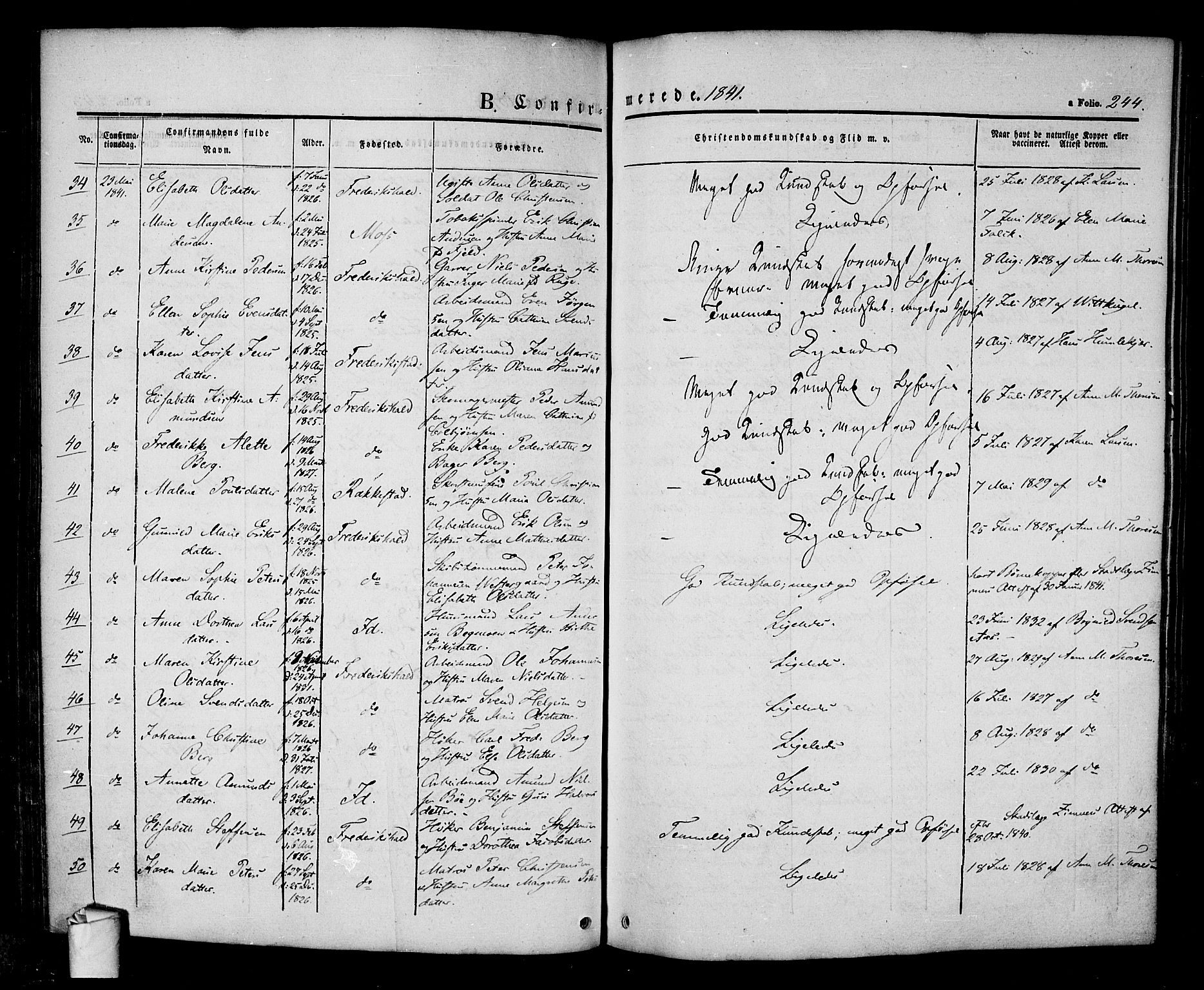 Halden prestekontor Kirkebøker, AV/SAO-A-10909/F/Fa/L0005: Parish register (official) no. I 5, 1834-1845, p. 244