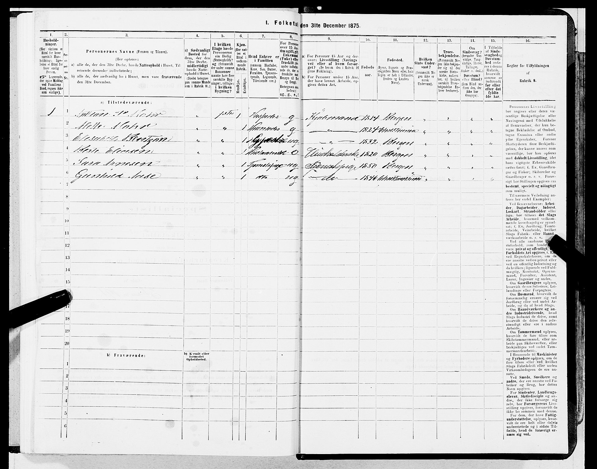 SAB, 1875 census for 1301 Bergen, 1875, p. 1158