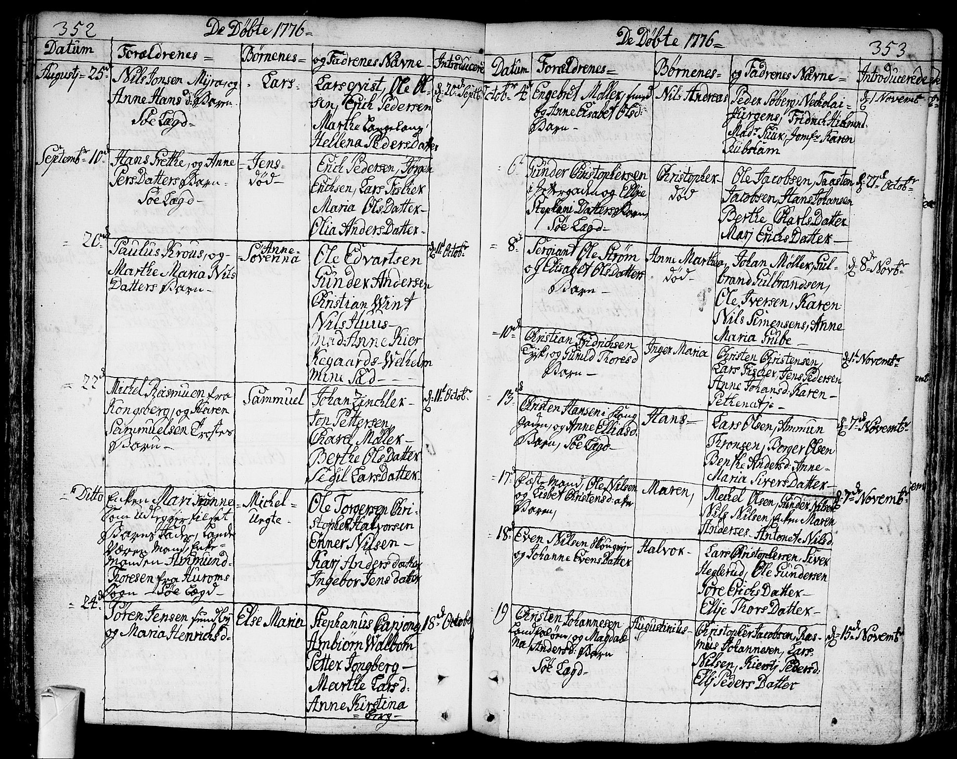Bragernes kirkebøker, SAKO/A-6/F/Fa/L0005: Parish register (official) no. I 5, 1759-1781, p. 352-353