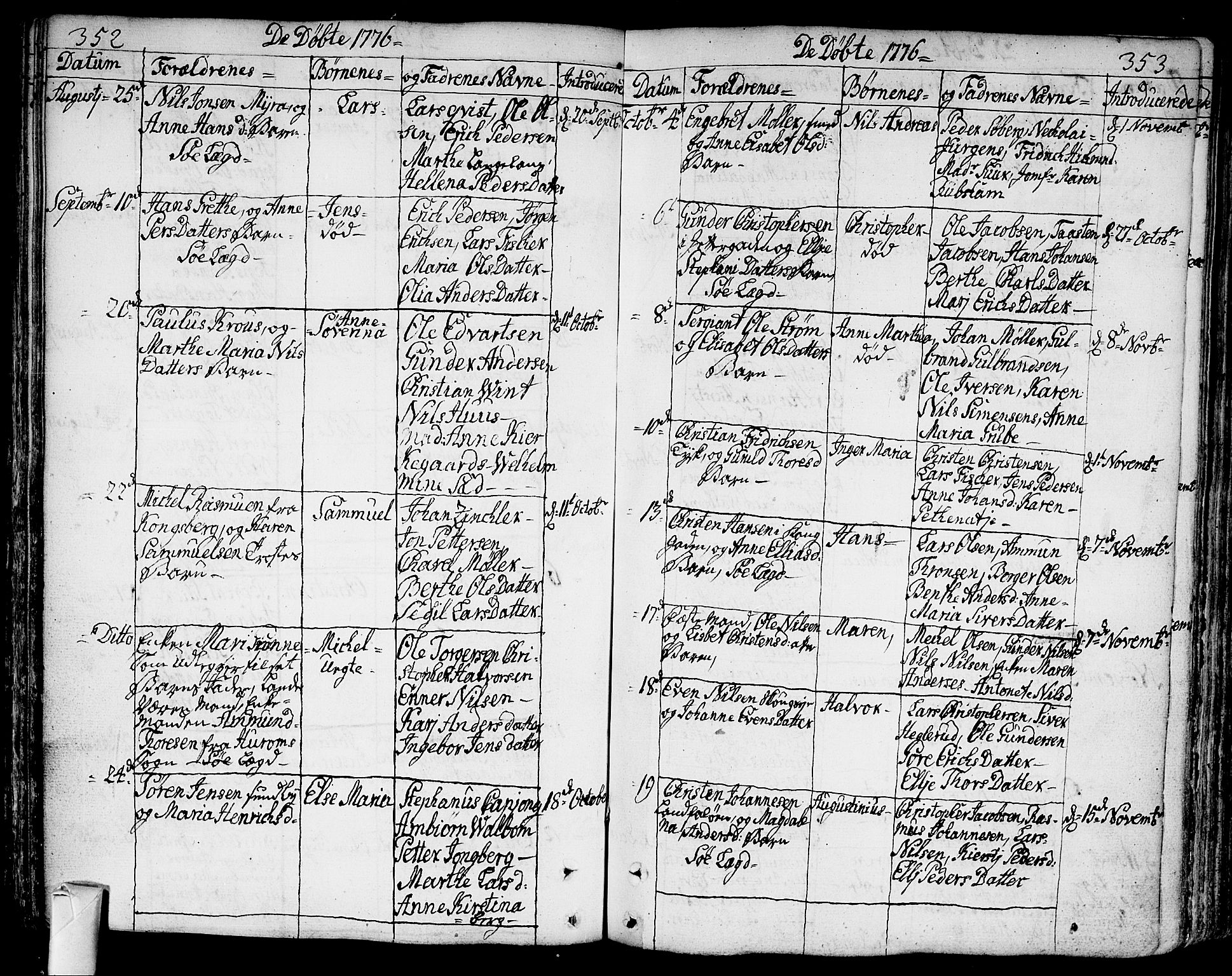 Bragernes kirkebøker, AV/SAKO-A-6/F/Fa/L0005: Parish register (official) no. I 5, 1759-1781, p. 352-353