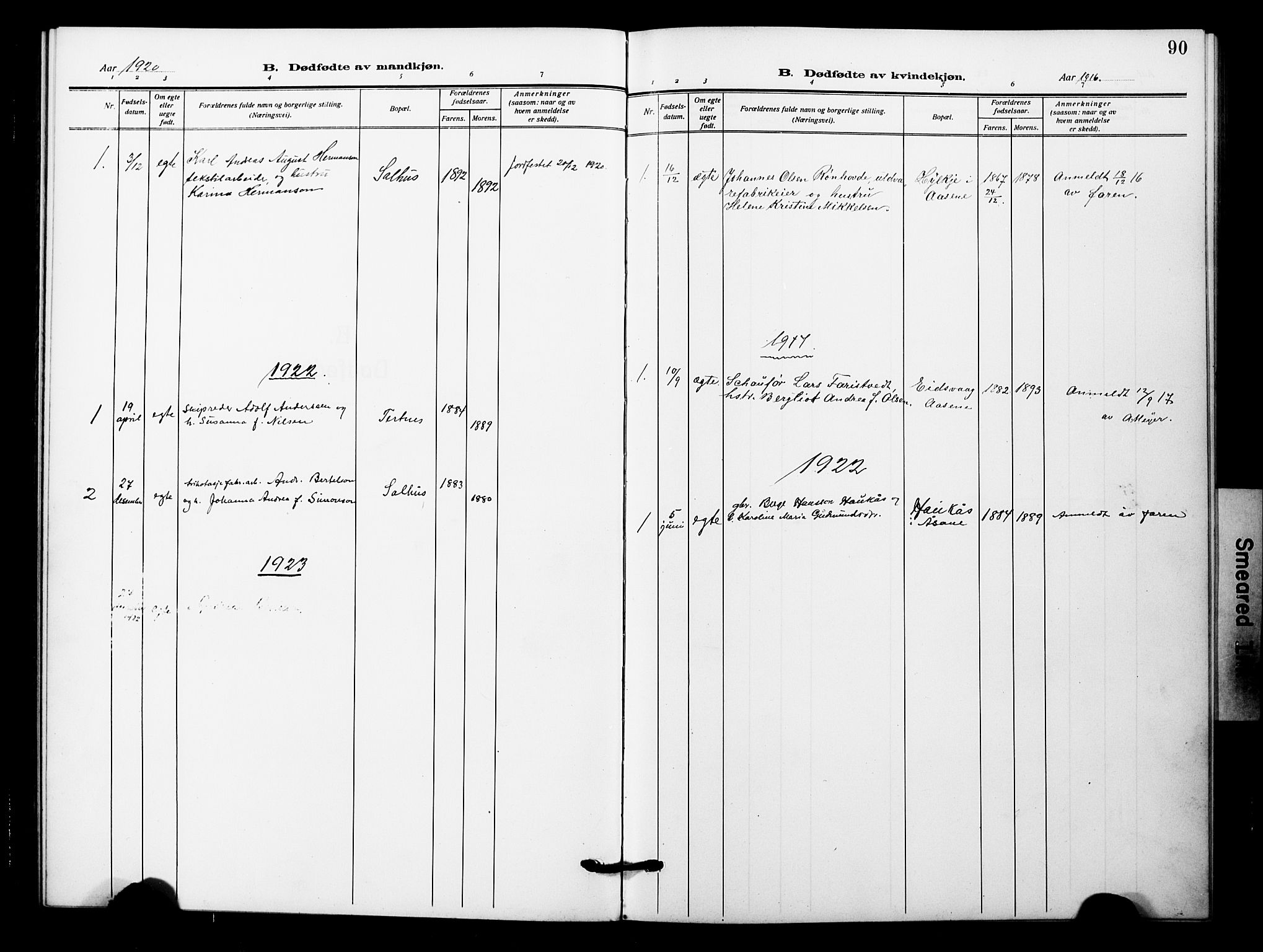 Åsane sokneprestembete, SAB/A-79401/H/Hab: Parish register (copy) no. A 4, 1915-1927, p. 90