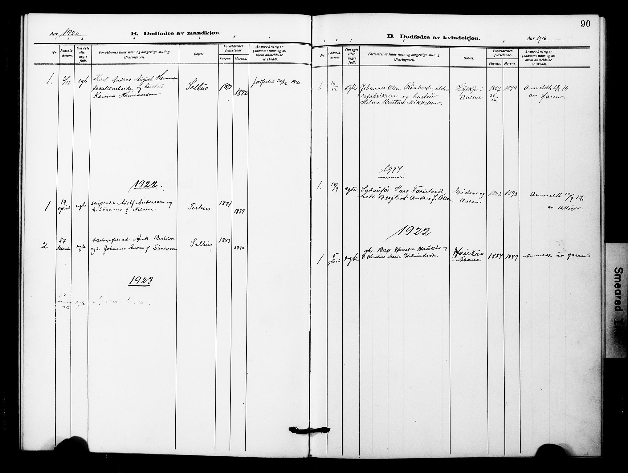 Åsane sokneprestembete, AV/SAB-A-79401/H/Hab: Parish register (copy) no. A 4, 1915-1927, p. 90