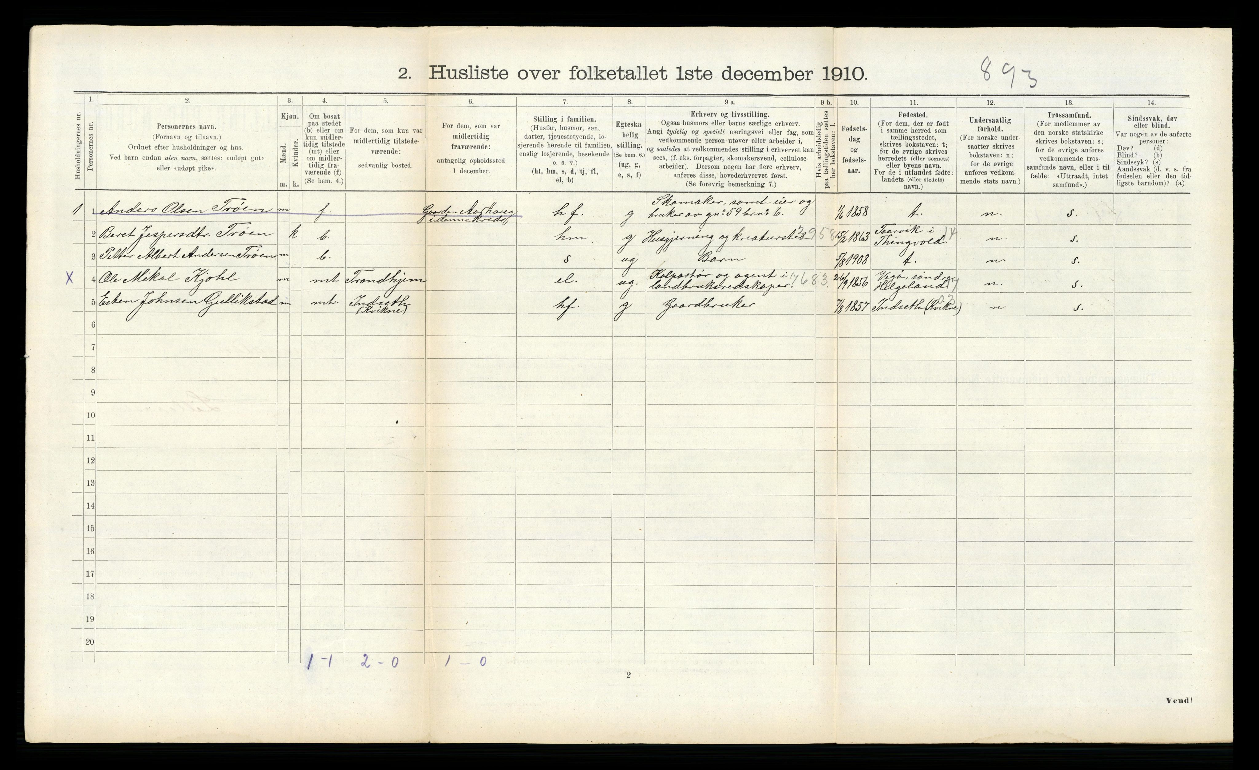 RA, 1910 census for Soknedal, 1910, p. 264