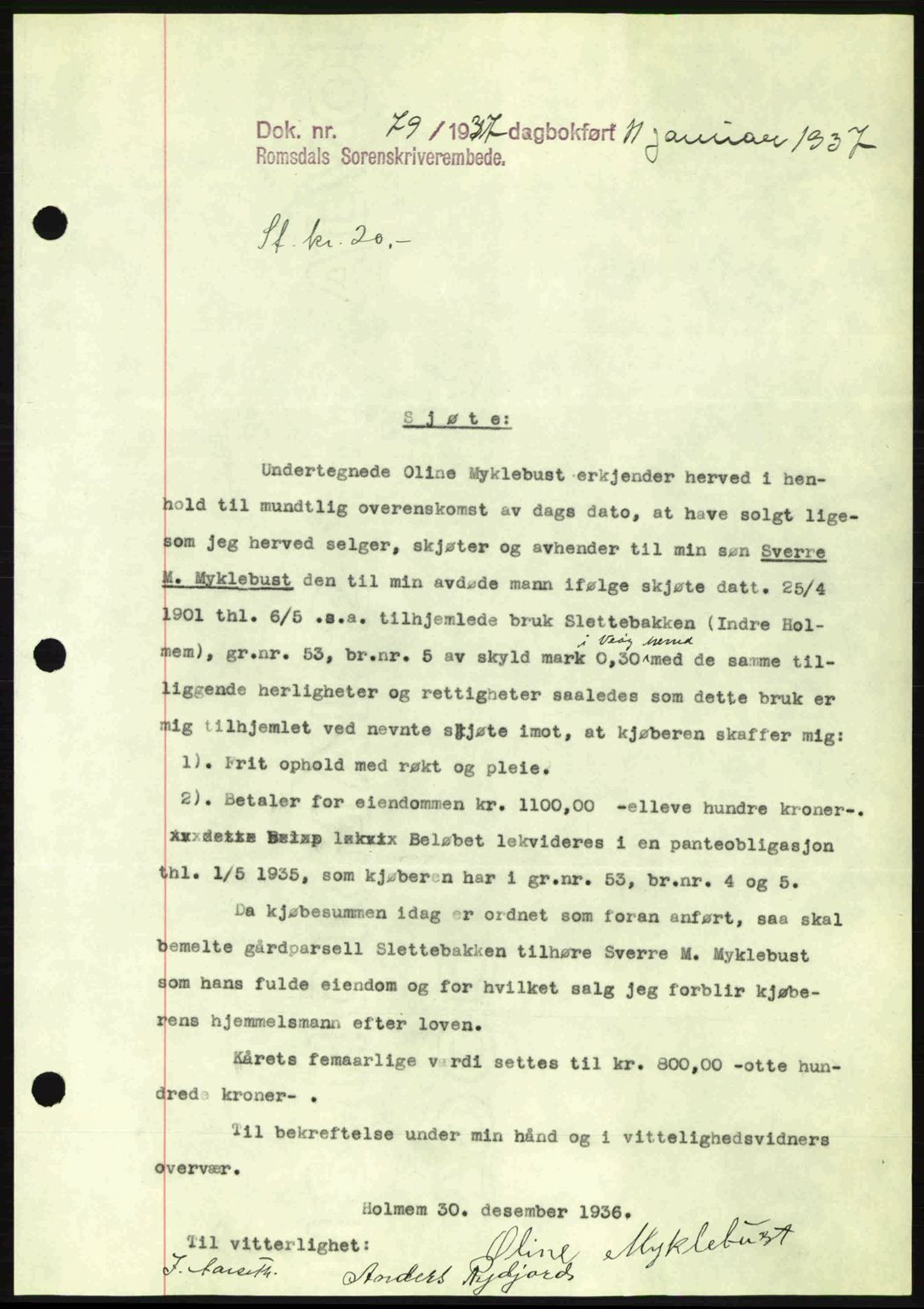 Romsdal sorenskriveri, SAT/A-4149/1/2/2C: Mortgage book no. A2, 1936-1937, Diary no: : 79/1937