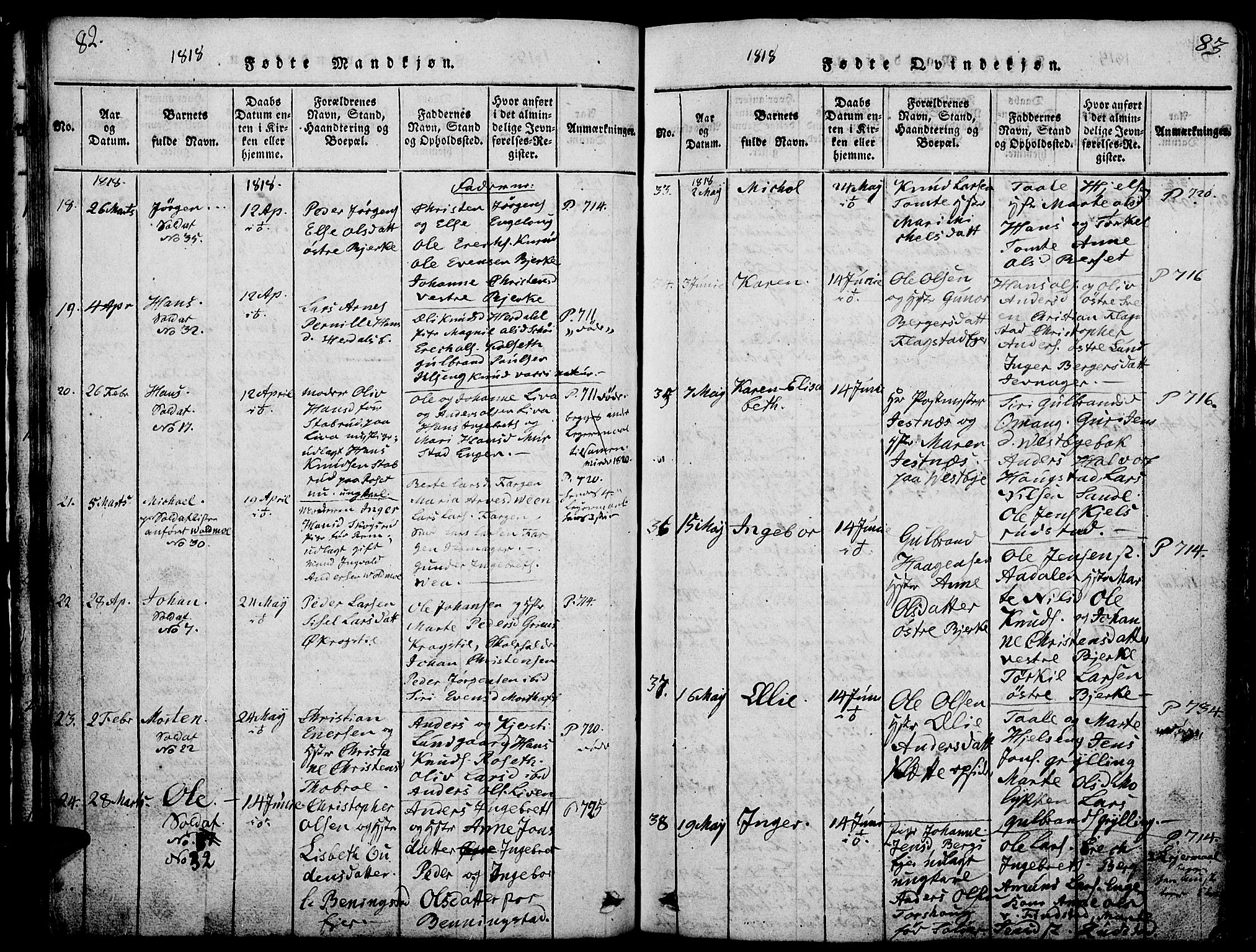 Løten prestekontor, AV/SAH-PREST-022/L/La/L0001: Parish register (copy) no. 1, 1812-1832, p. 82-83