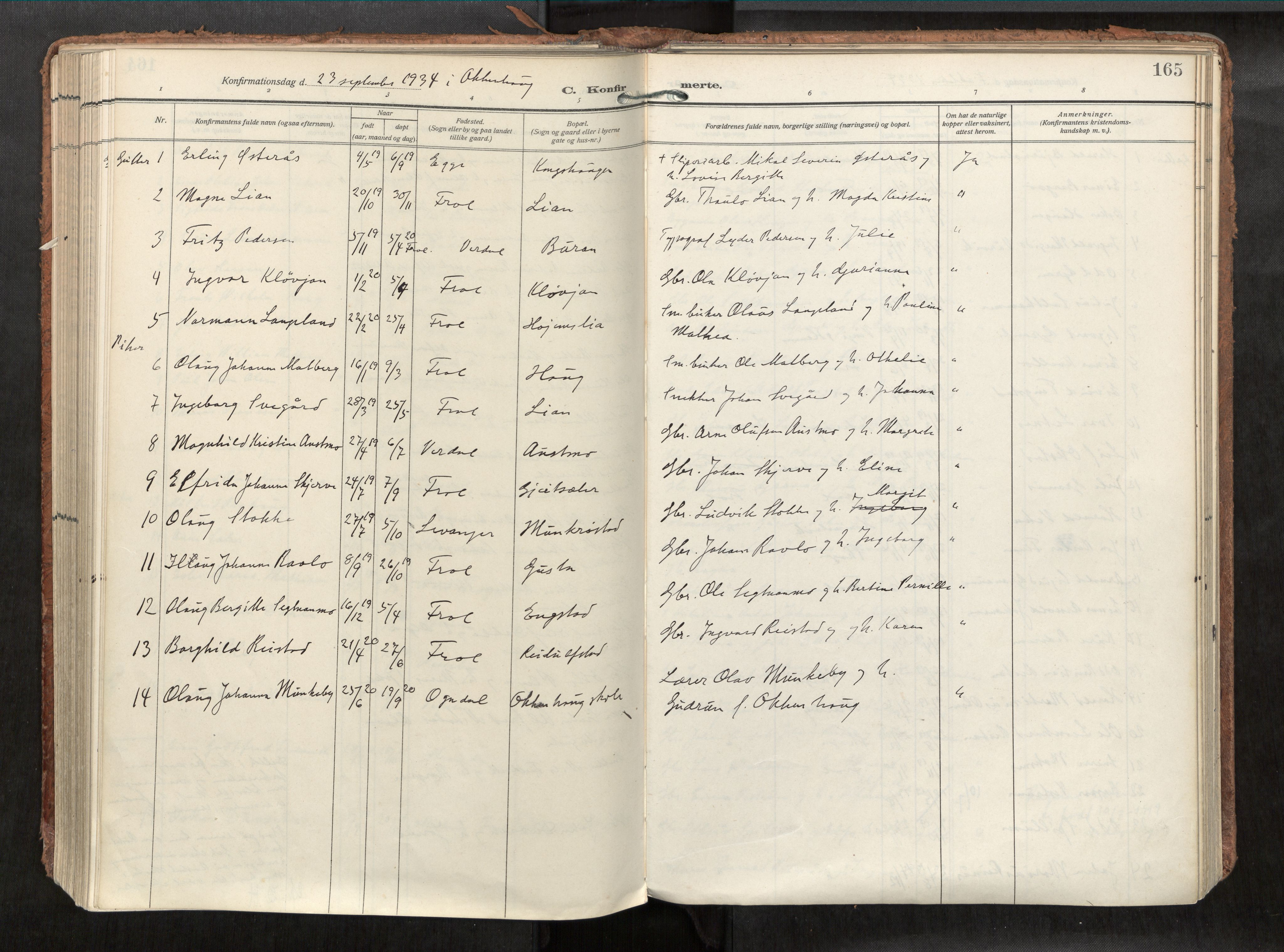 Levanger sokneprestkontor, SAT/A-1301/2/H/Haa/L0002: Parish register (official) no. 2, 1912-1935, p. 165