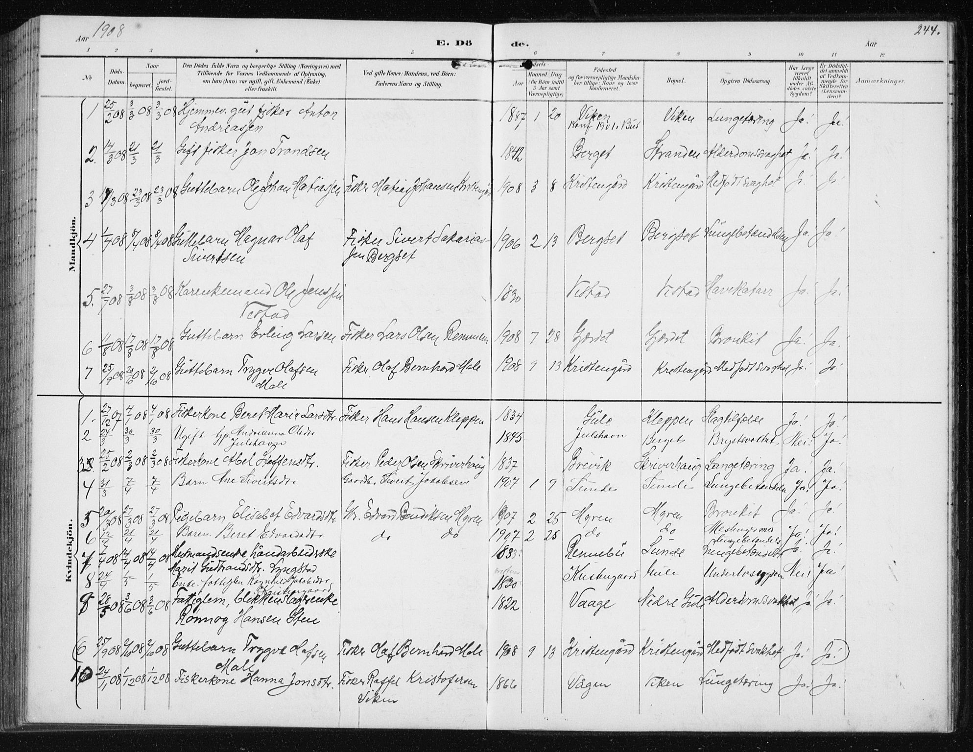 Ministerialprotokoller, klokkerbøker og fødselsregistre - Møre og Romsdal, AV/SAT-A-1454/566/L0773: Parish register (copy) no. 566C02, 1892-1909, p. 244