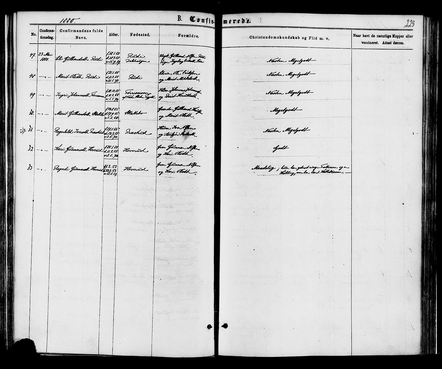 Øystre Slidre prestekontor, AV/SAH-PREST-138/H/Ha/Haa/L0002: Parish register (official) no. 2, 1874-1886, p. 228