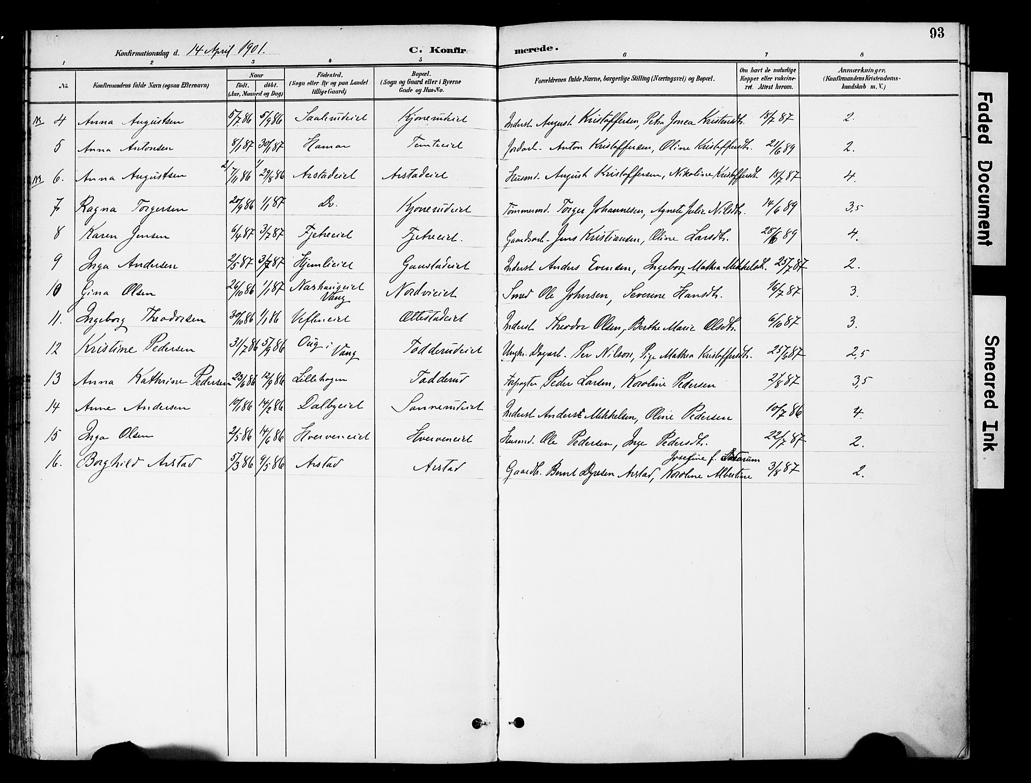 Stange prestekontor, AV/SAH-PREST-002/K/L0021: Parish register (official) no. 21, 1891-1902, p. 93