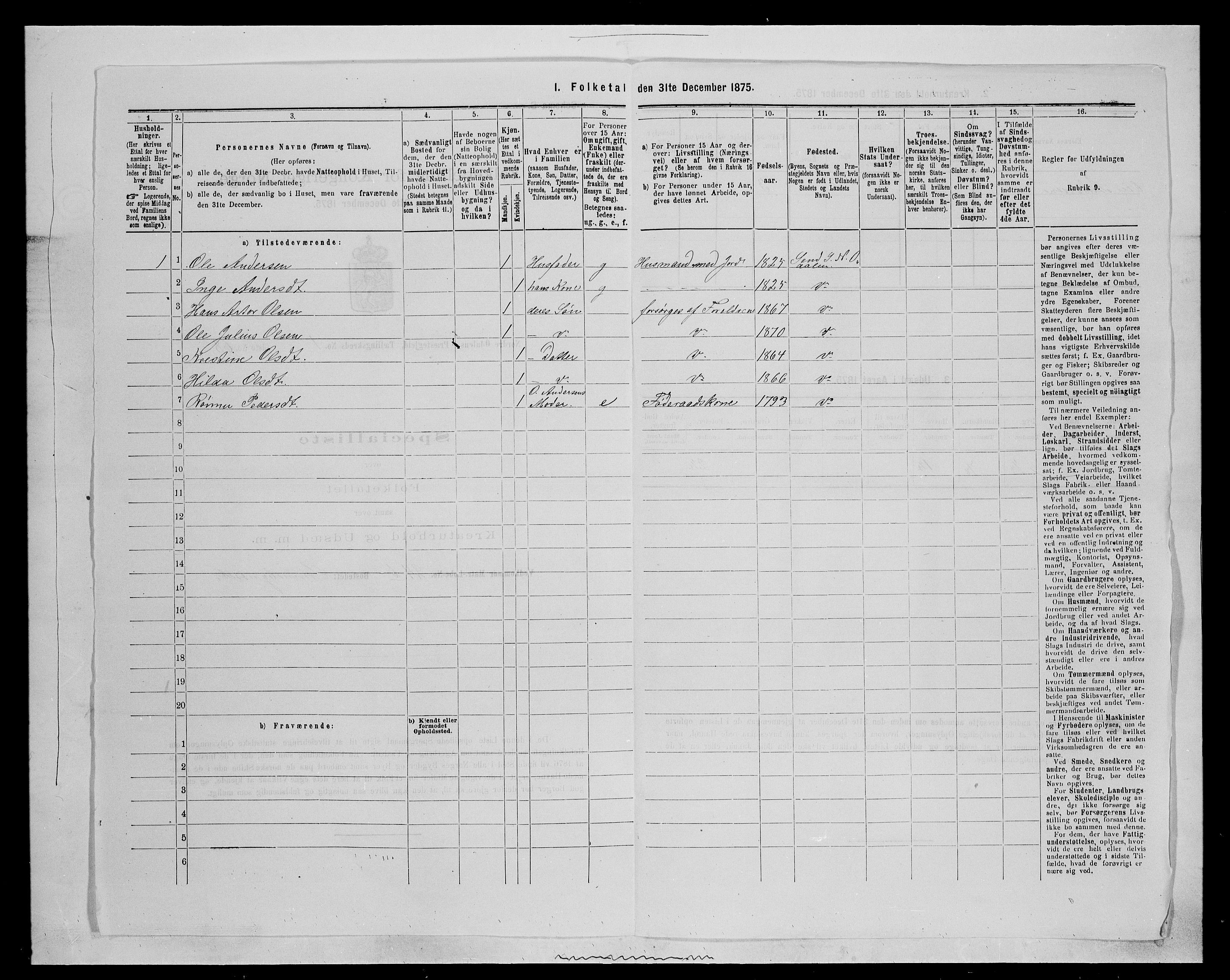 SAH, 1875 census for 0418P Nord-Odal, 1875, p. 208