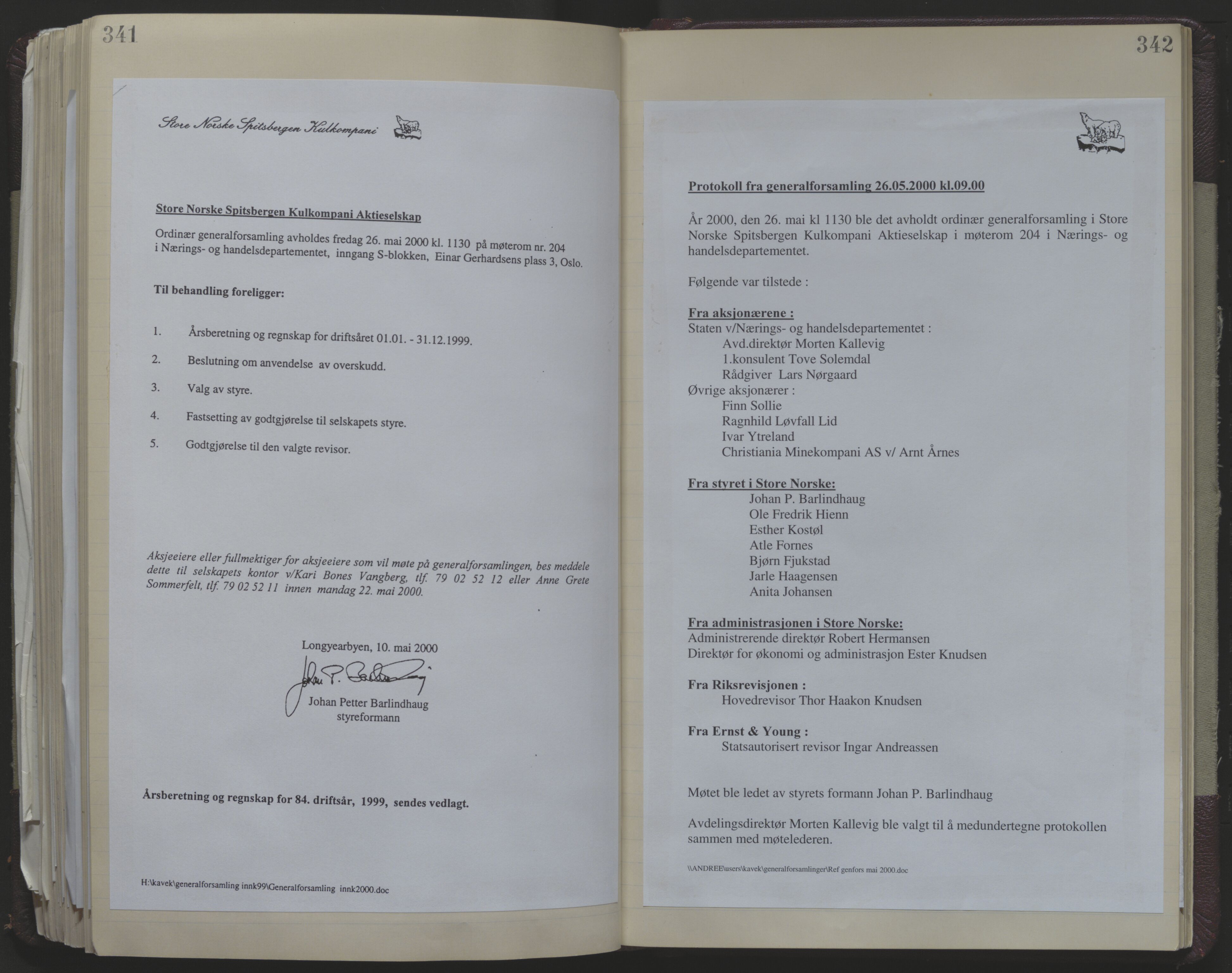 Store Norske Spitsbergen Kulkompani A/S, AV/SATØ-P-0073/09/A/Aa/L0001: Generalforsamling protokoll 1, 1916-2009, p. 341-342